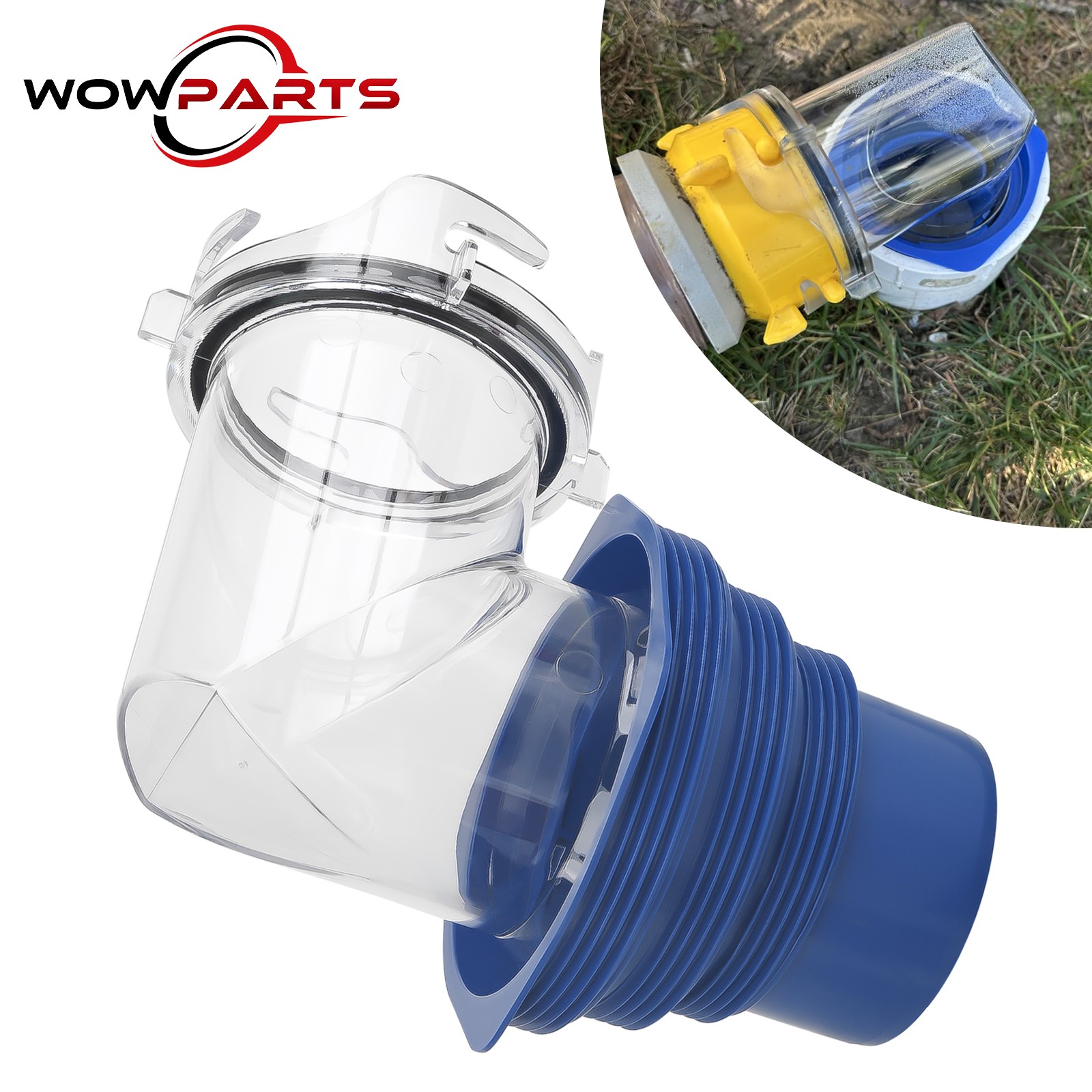 90° Clear RV Sewer Hose Elbow w/ 4-in-1 Fittings Adapter for 3″ Campers Travel