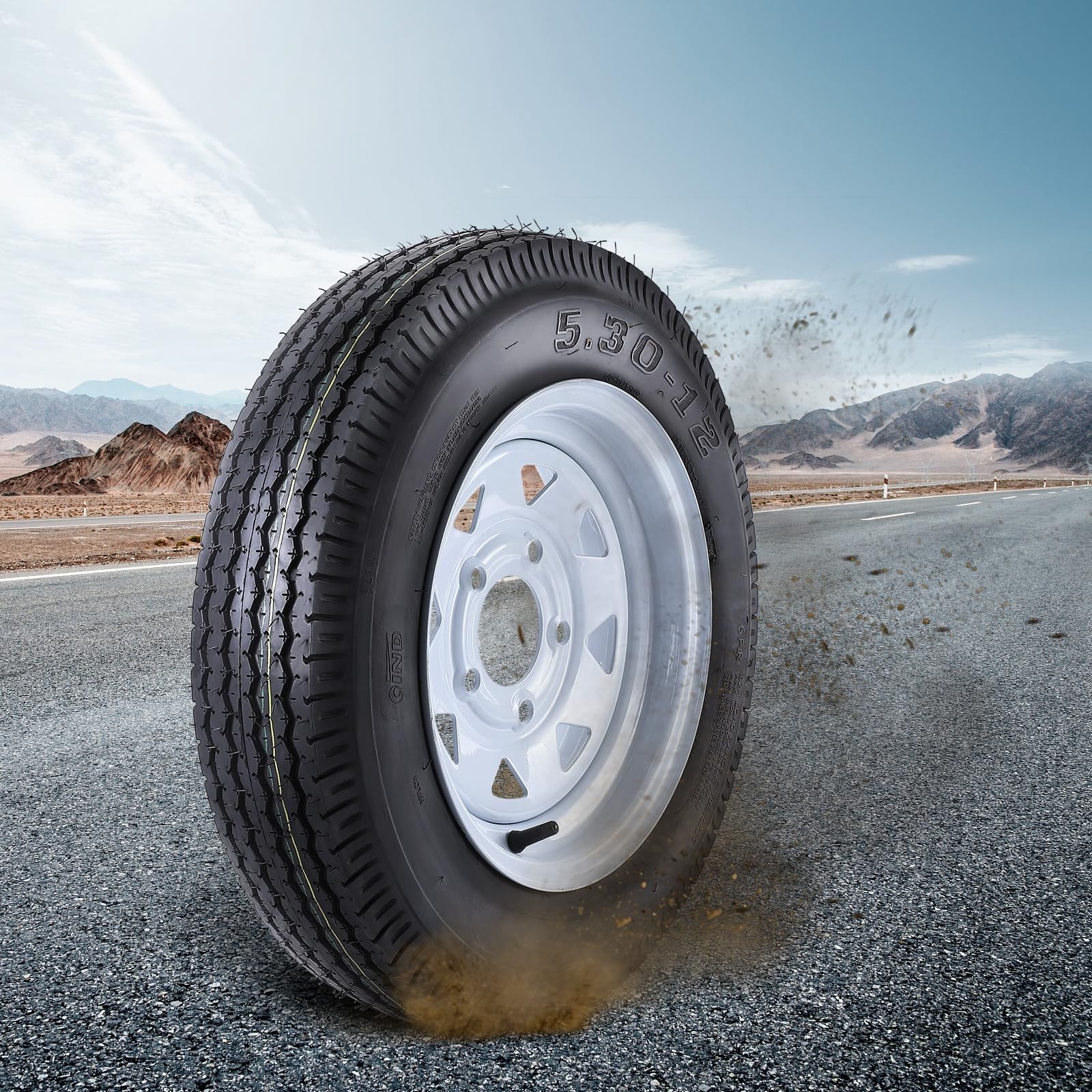 2Set 5.30-12 5.30×12 5.3-12 530-12 Trailer Tires with 12″ Rims 5 Lug on 4.5″ 6PR