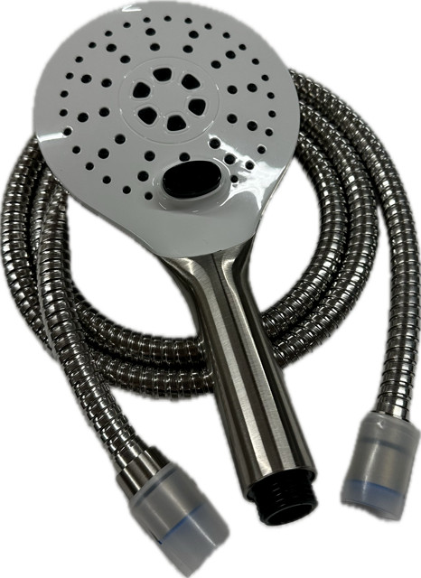 RV/Mobile Home Brushed Nickel Replacement Shower Head ON/OFF Button W/ 60′ Hose
