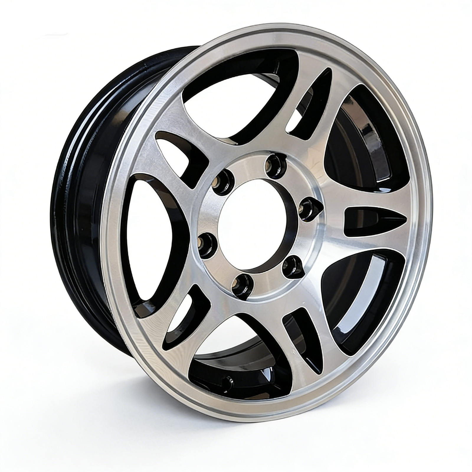 HOPSHARK 1pack 16 Inch Black Machine FaceAluminum Trailer Wheel Hub 6 Lug On 5.5