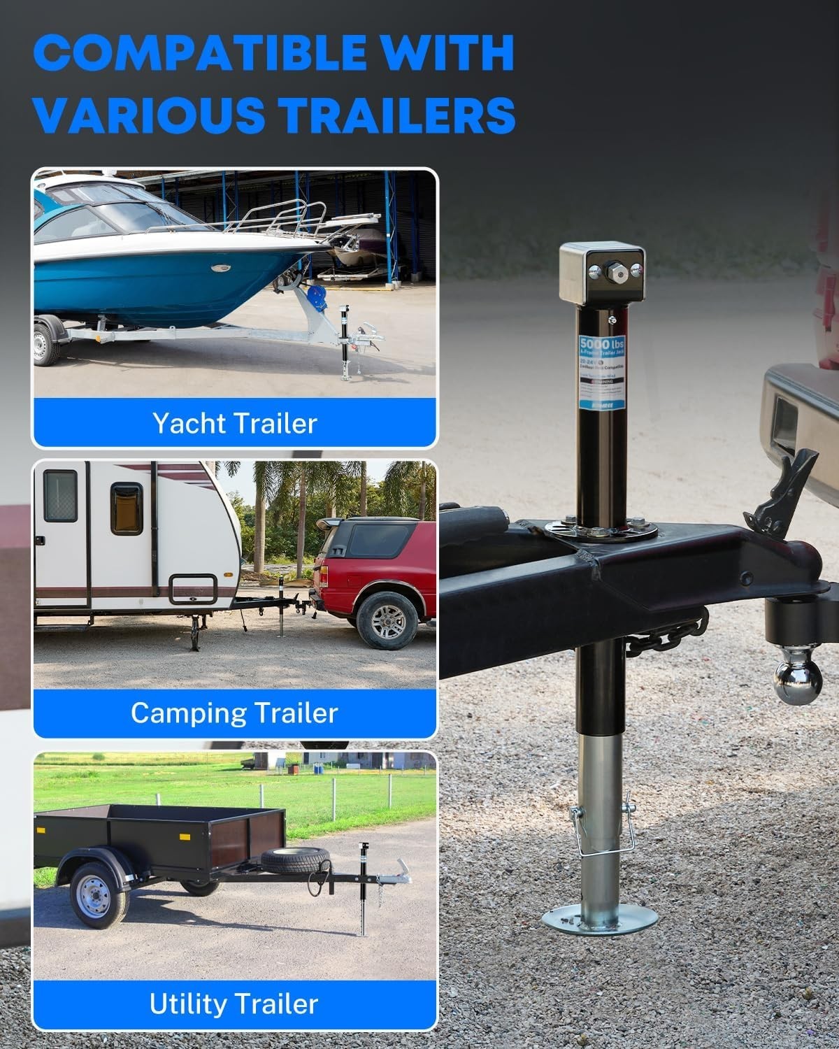 Kohree Upgraded 5000 lbs A-Frame Trailer Jack, 20-24V Cordless Drill Black