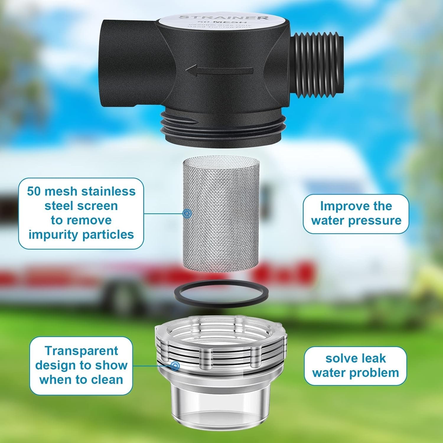 Dreyoo 1/2 Inch Twist On Pipe Strainer with Elbow and Straight Swivel…