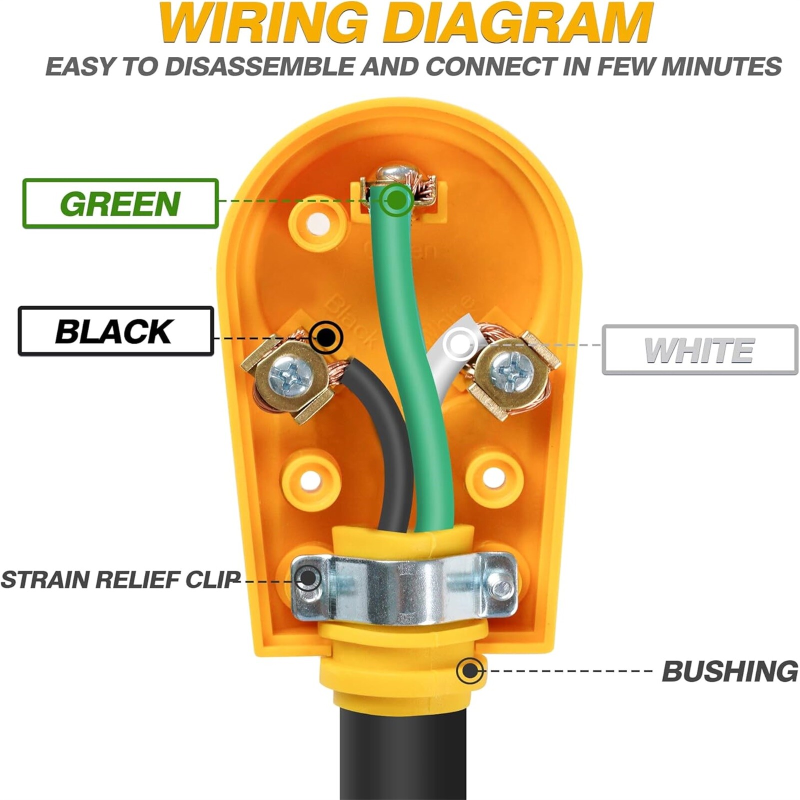 30 Amp RV Replacement Heavy Duty Male Plug End Camper Power Adapter 125V Yellow