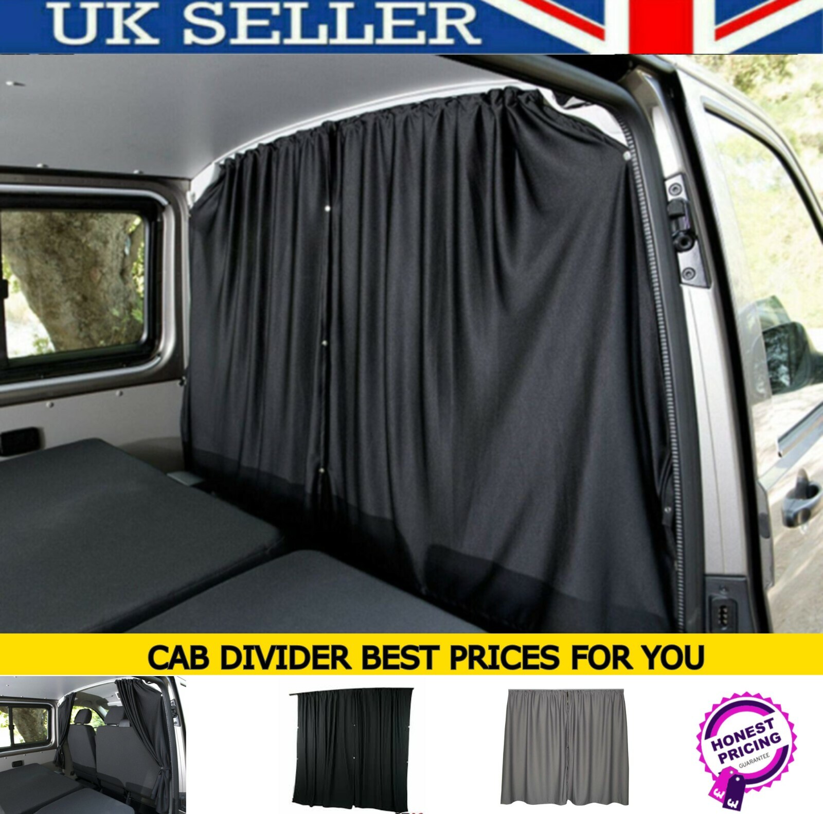 ⭐⭐⭐ FORD TRANSIT MK6 MK7 MK8 BLACKOUT Cab Divider Curtain Kit BLACK ⭐⭐⭐