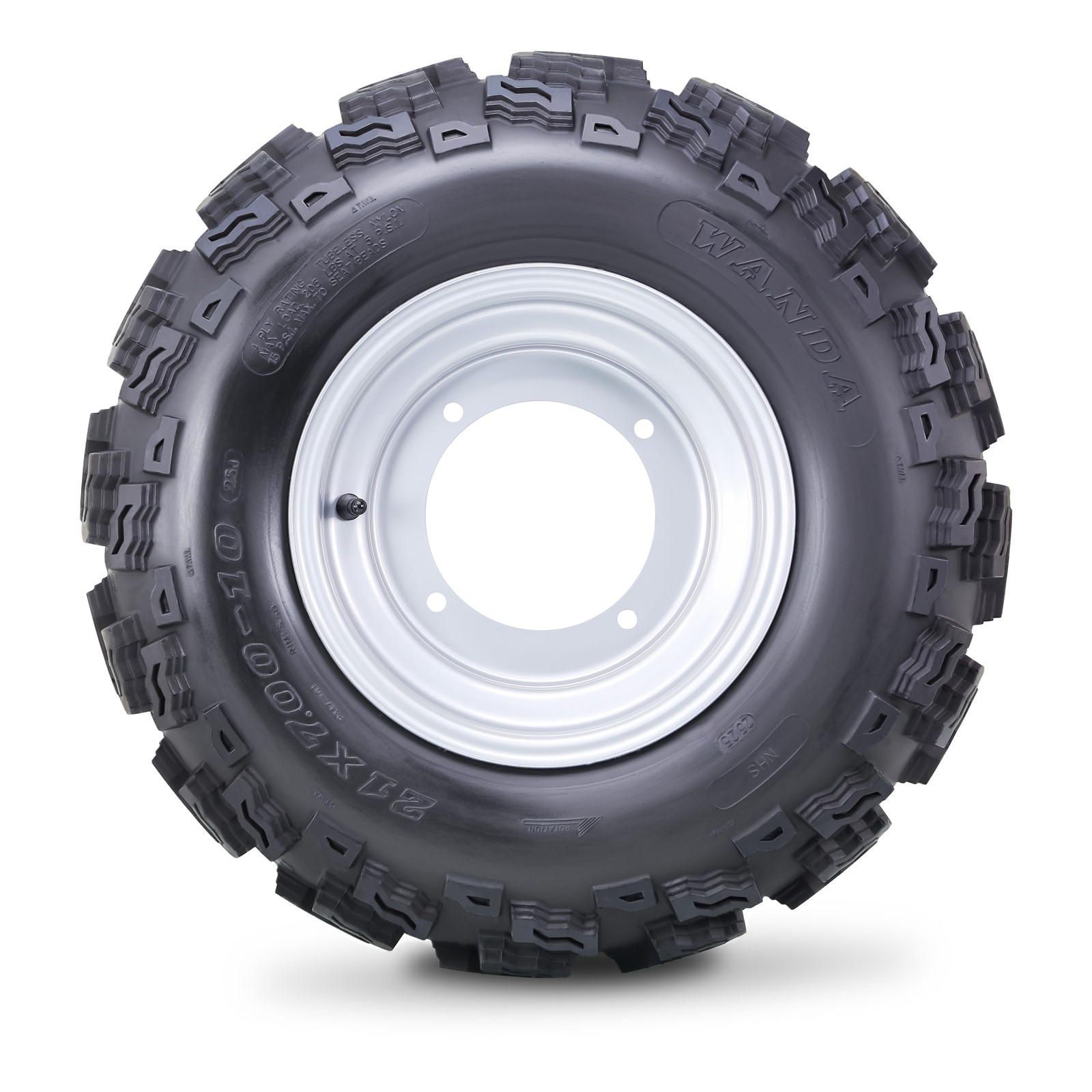 WANDA ATV Tire & Wheel 21X7-10 with 4/156mm PCD 2+3 offset Silver Wheels -10058