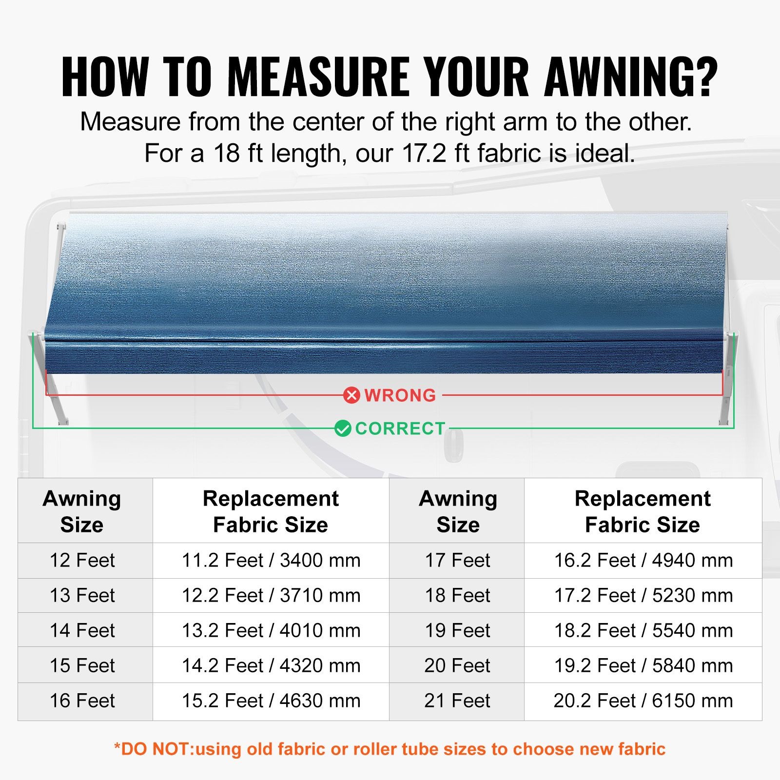17.2ft Blue Fade RV Awning Fabric for 18ft, 16oz PVC Waterproof UV Protection