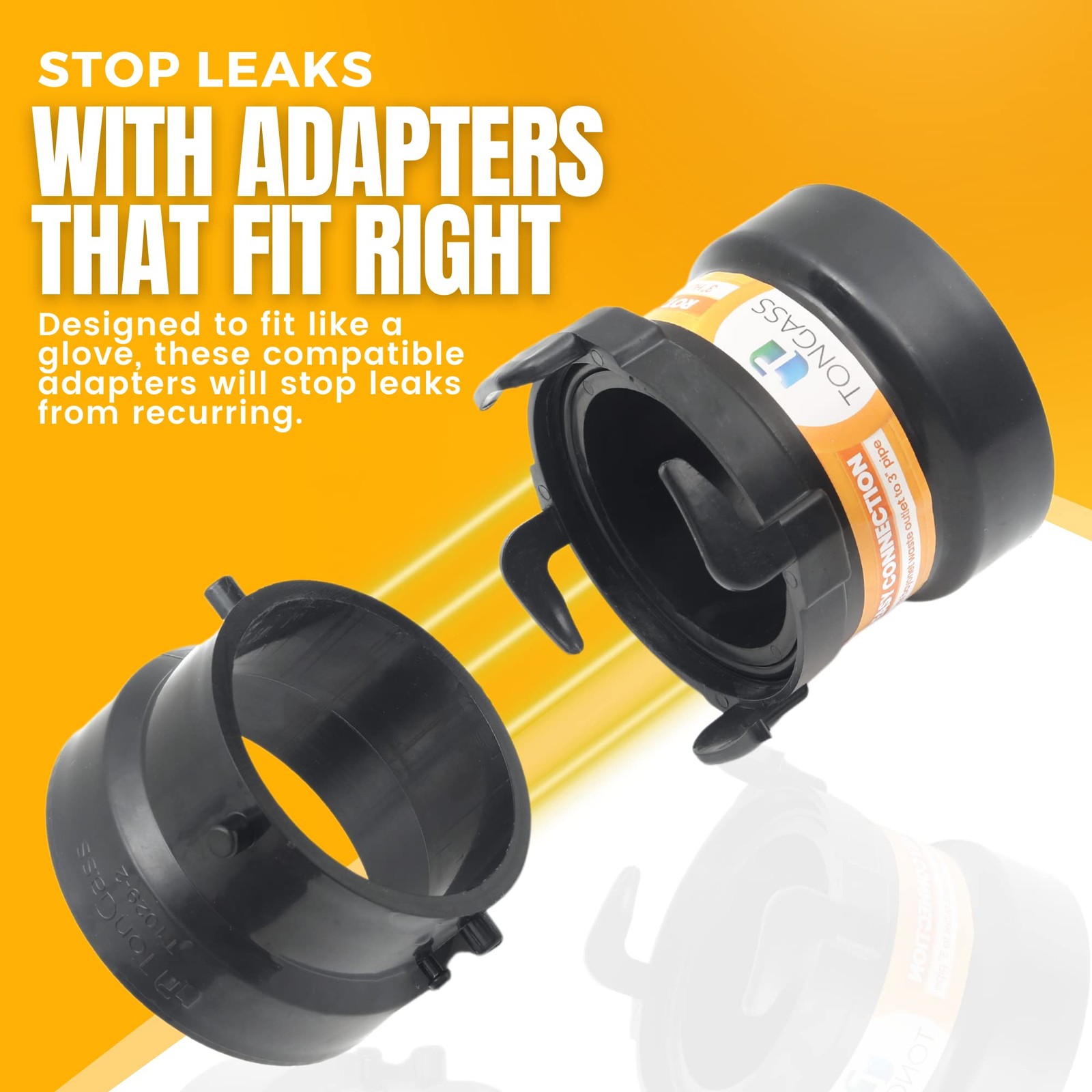 2 x Combo Pack RV Sewer Hose Fitting Adapter – PVC Connection 3 inches, Black