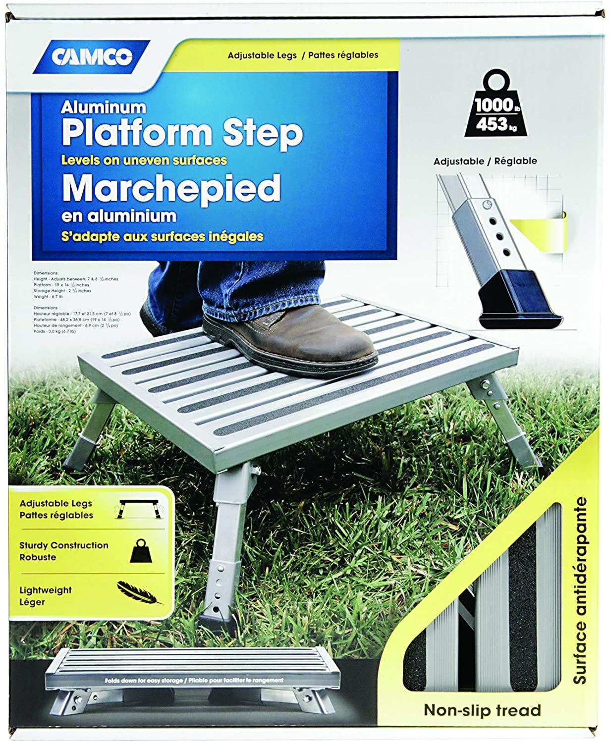 RV Adjustable Height Platform Extra Step Camper Trailer Sturdy Nonslip Stool