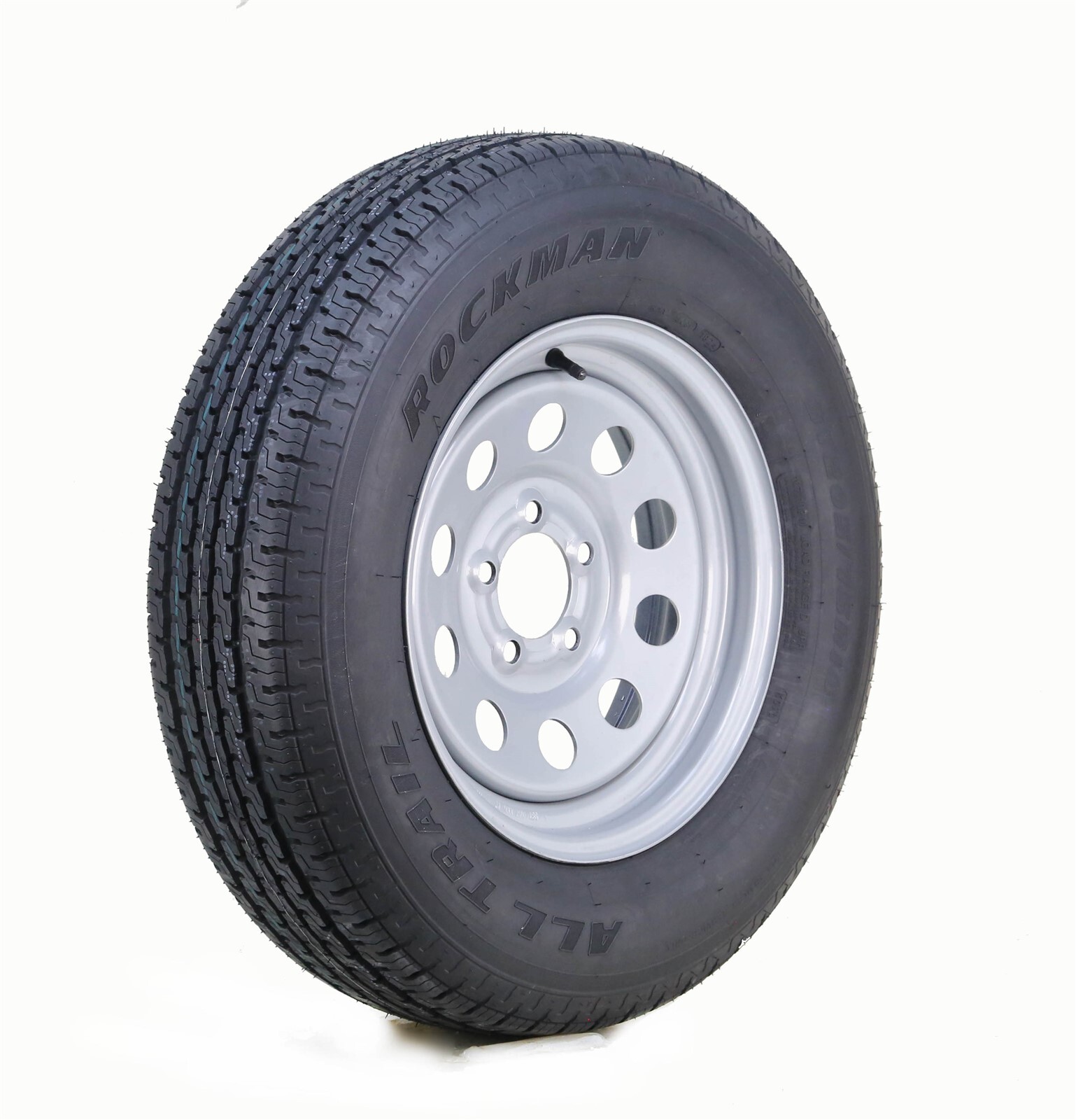 ROCKMAN Trailer Tire Rim ST205/75R15 8-Ply D 107M 5 Lug x 5″ PCD Silver Mod Rim