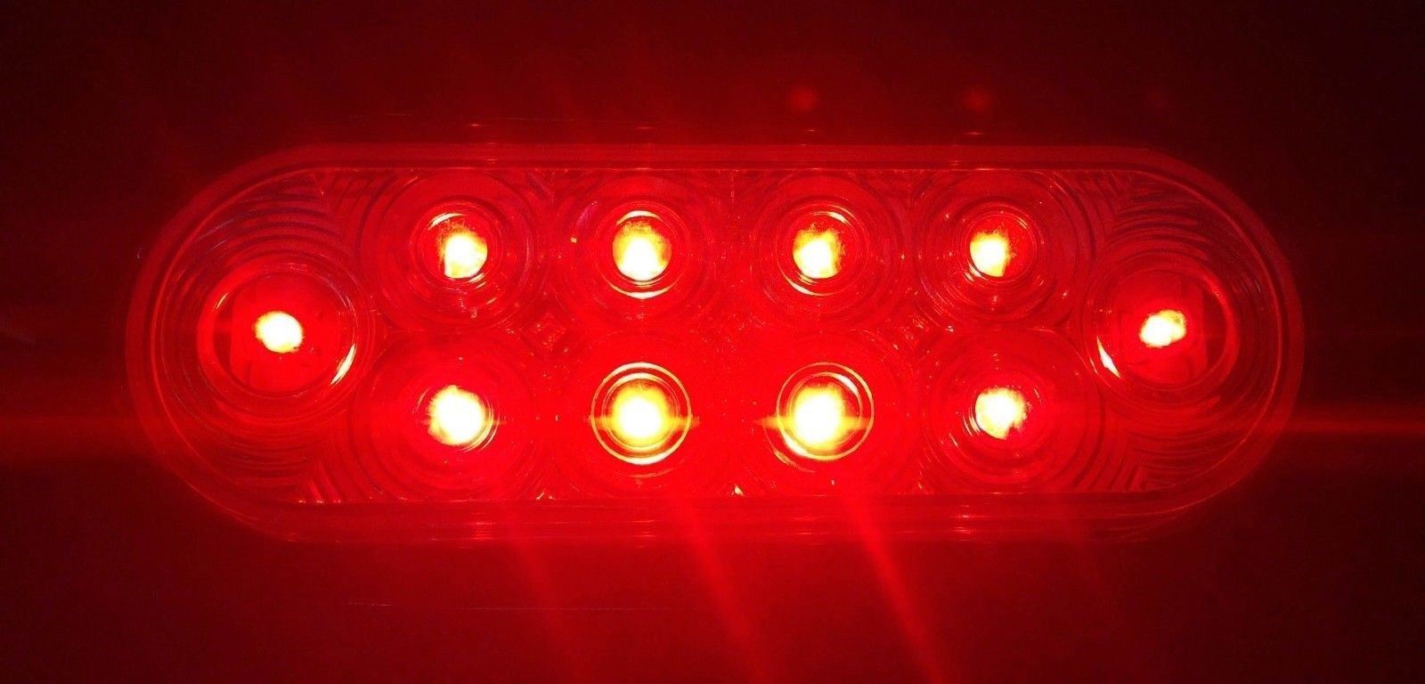 2pcs 6″ Oval Chrome Trailer Truck Red 10 LED Surface Mount Stop Turn Tail Lights