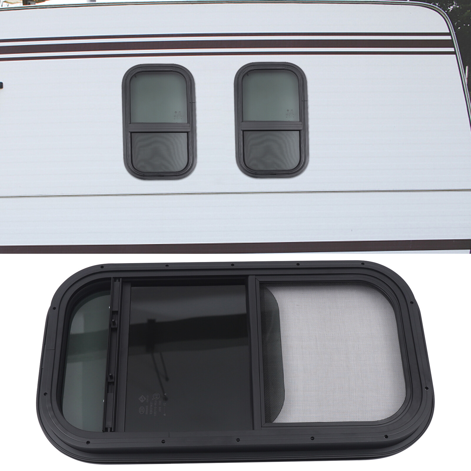 RV Vertical Slider Window Camper Enclosed Cargo Trailer+Mounting Trim Rings Set