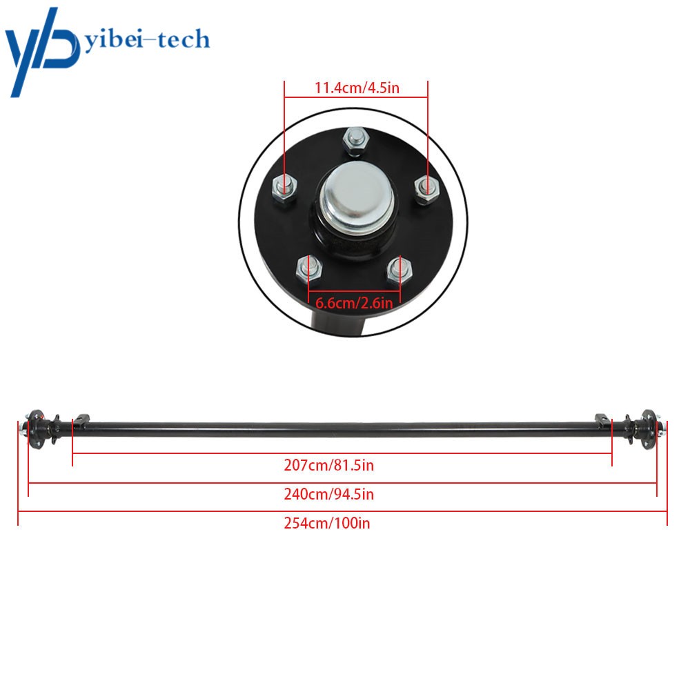 3.5K Trailer Axle 5 lug 95″ Hub Face 80″ Spring Center 82″ Wide Frame 5 on 4.5″