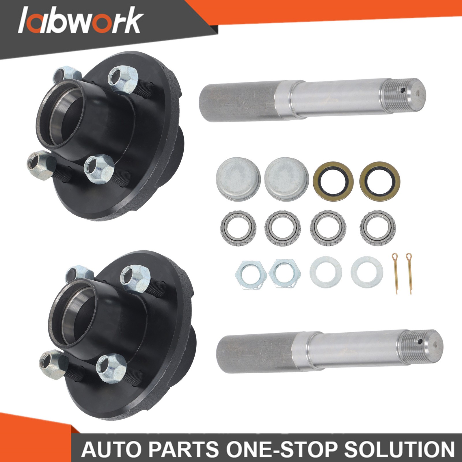 Labwork Pair of 4-Bolt On 4″ Hub & 1-1/16″ Straight Spindle Assembly