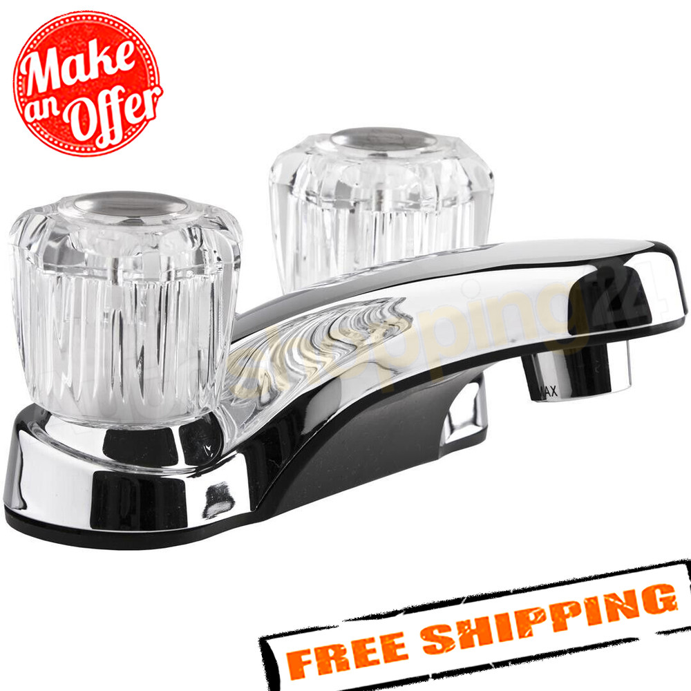 Dura Plastic Chrome Polished Low-Arc Lavatory Faucet with Crystal Knobs Handles