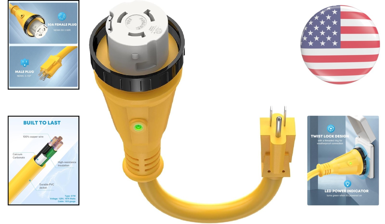 Versatile 50 Amp to 15 Amp RV Power Cord Adapter – Safe & Reliable Connection