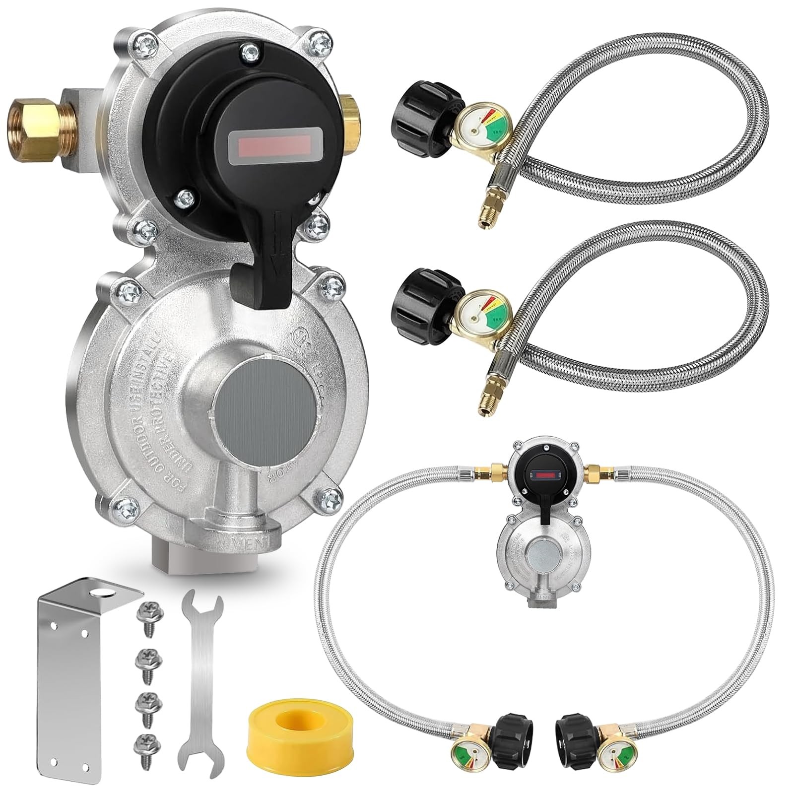 Rv Propane Regulator 2 Tank Hoses, LP Gas 2-Stage Auto Gray