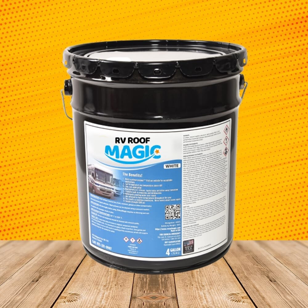 RV ROOF MAGIC – Fix RV Roof Leaks 4 Gallon Pail White Liquid Rubber Sealant Cove