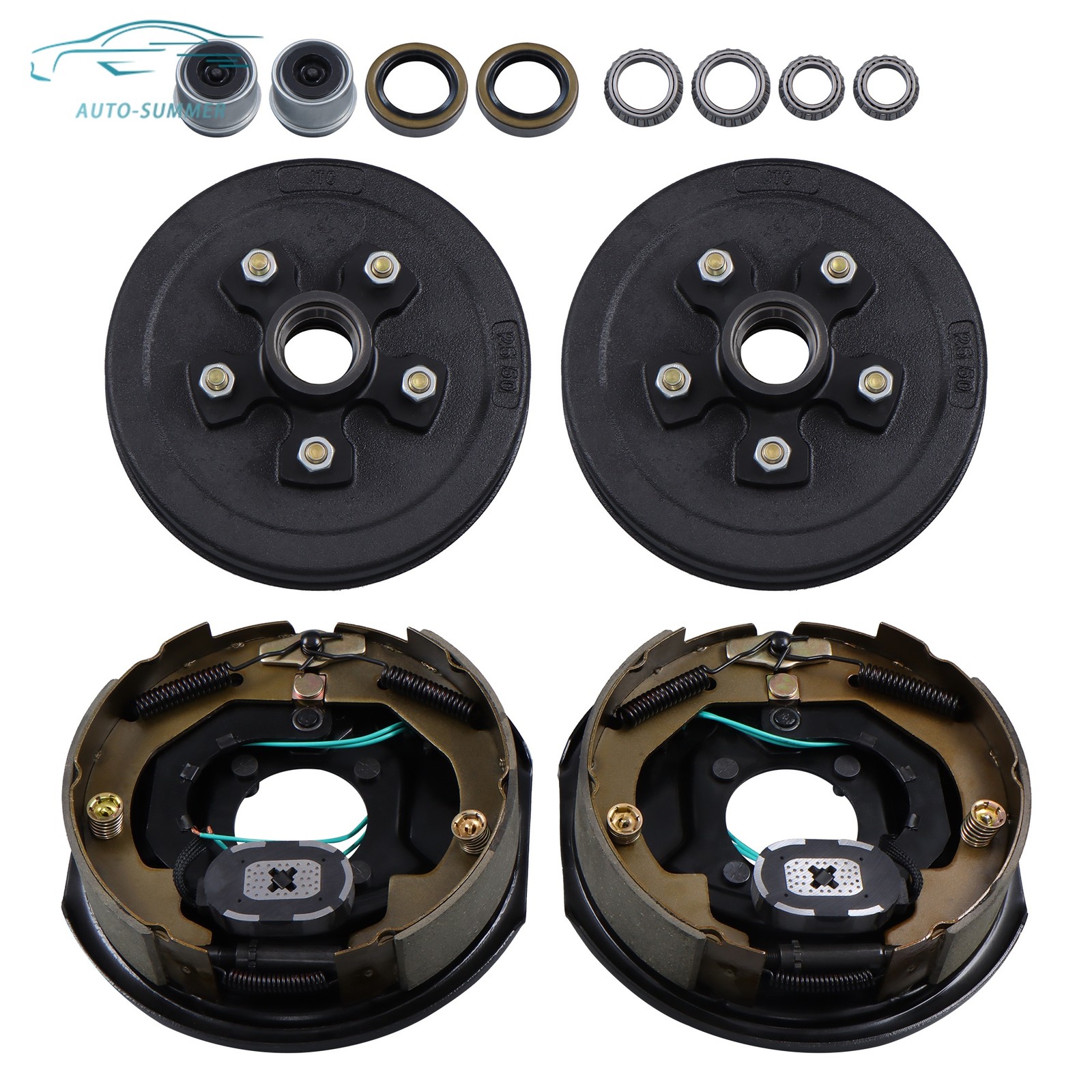5 On 5″ Hub Drum Kit w/ 10″ X 2-1/4″ Electric Trailer Brakes For 3500 Lbs Axle