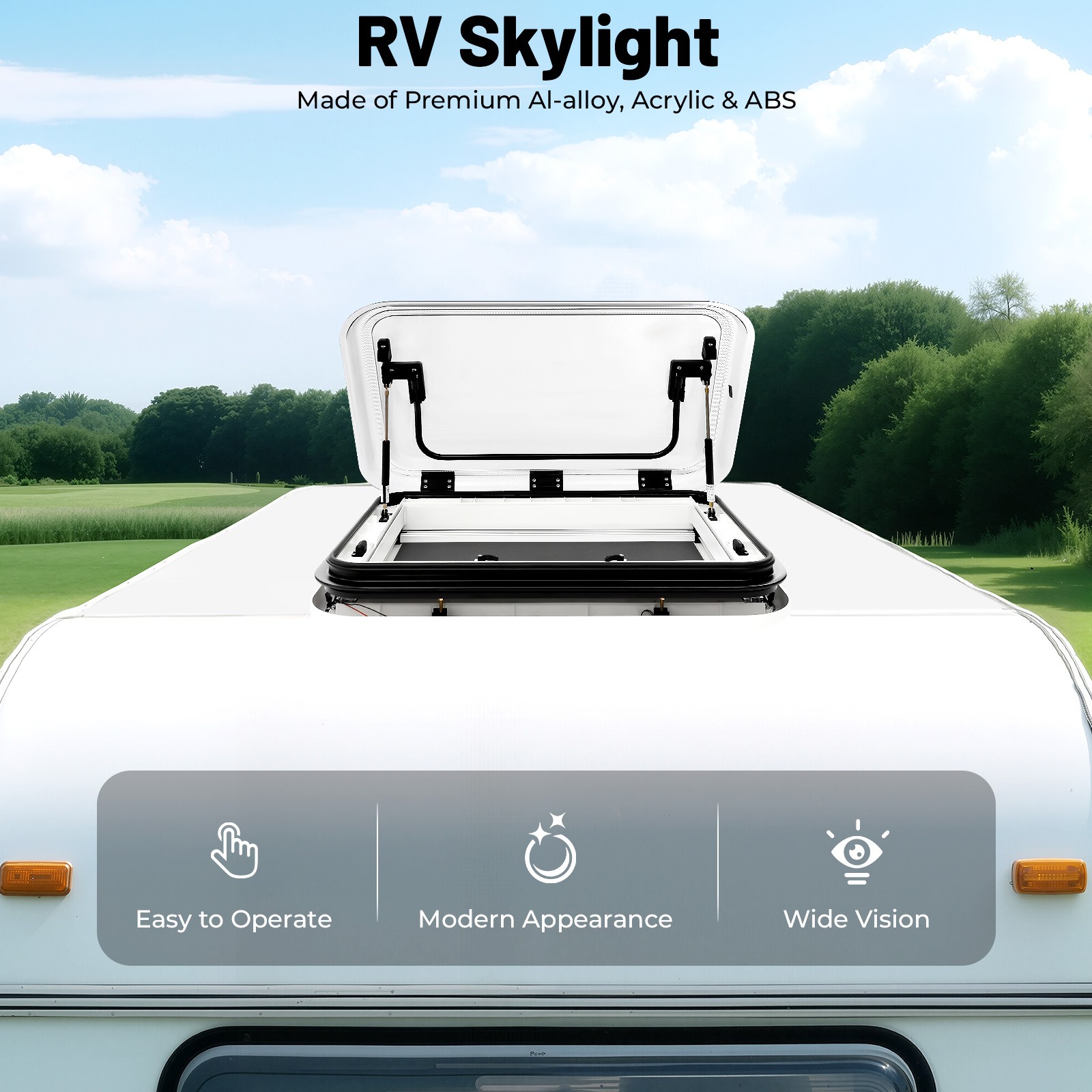 70° Camper Van Roof Window Caravan Roof Vent Hatch Roof Skylight & Led Light