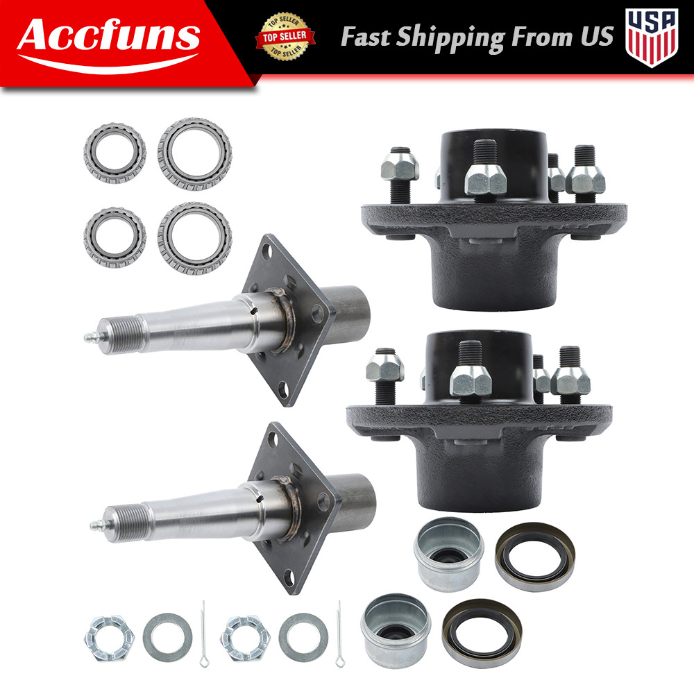2 PACK 5-lug 4.5“ wheel hub kits and 8.25” × 1.75″ Round flanged #84 spindles