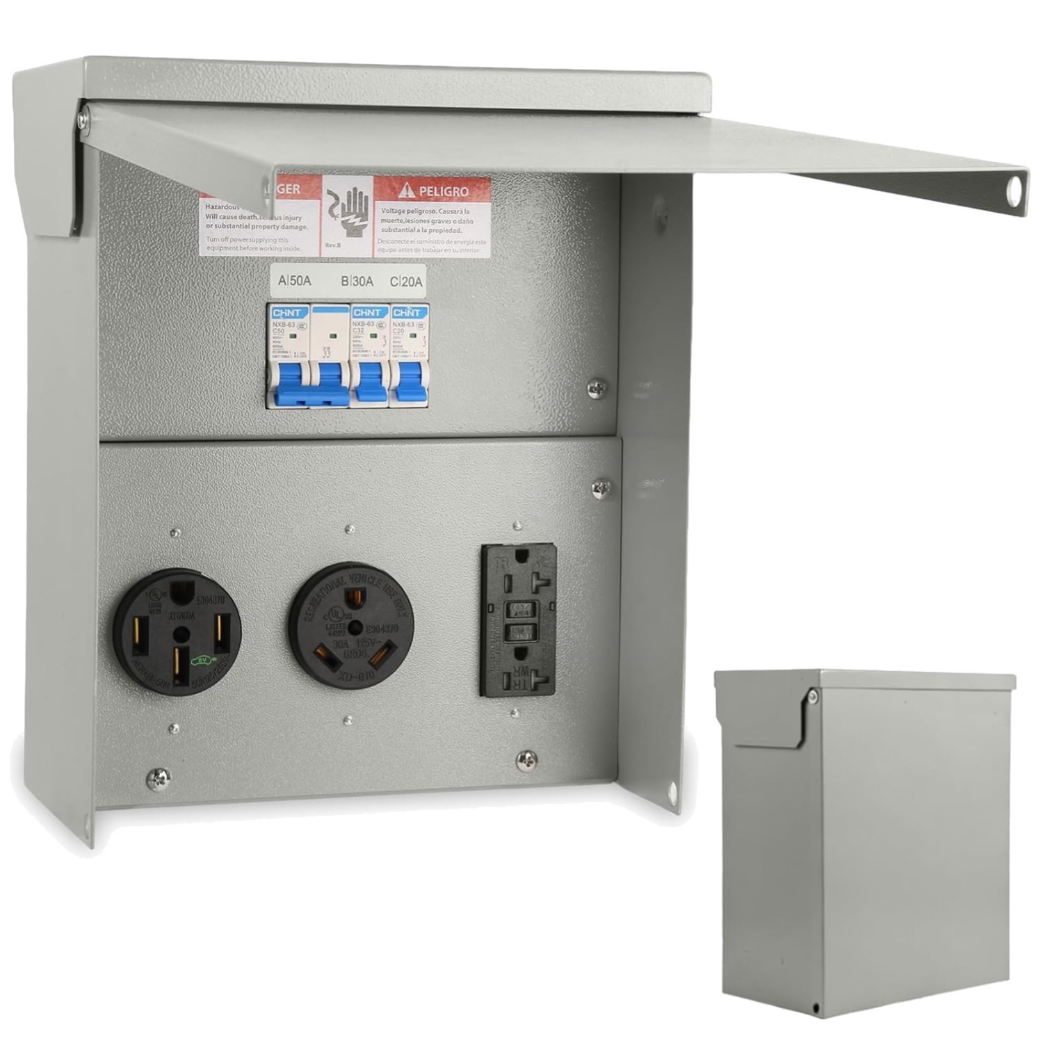 Bobyu RV Electrical Outlet Panel With Breaker 20 30 50 Amp Weatherproof Box