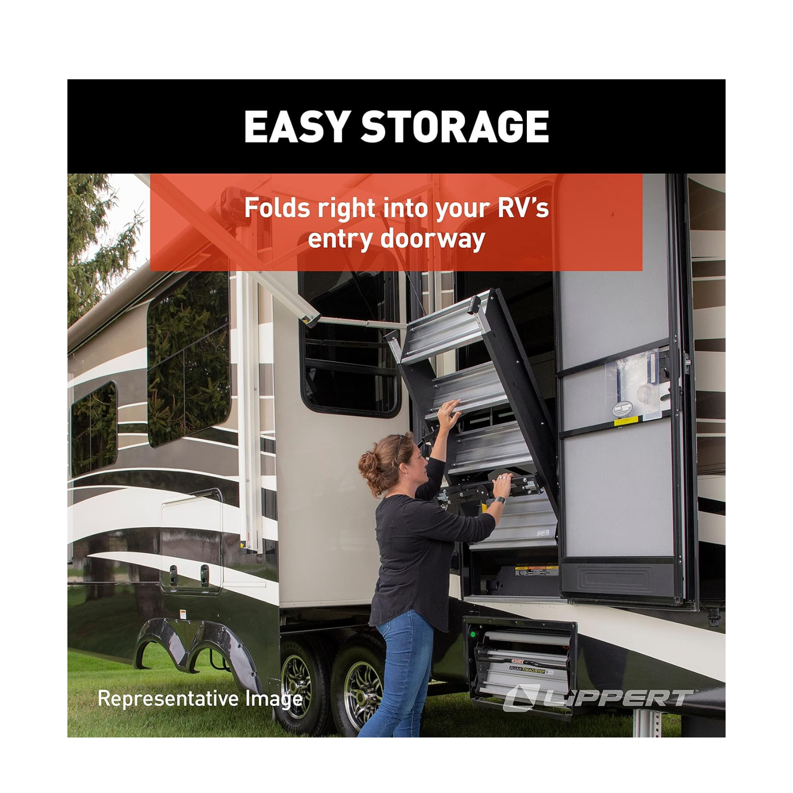Lippert 733931 26″ Double Solid Step RV Camper Trailer Entry Step Non-Slip Tread