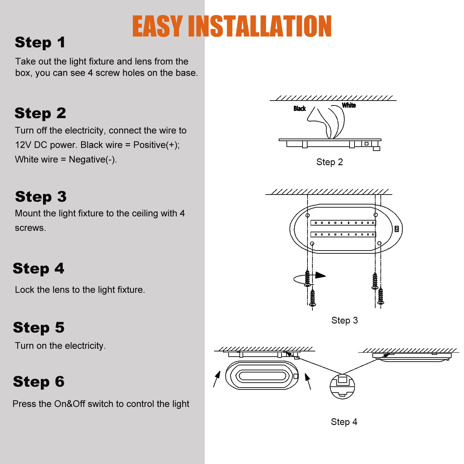 2x 12V LED Interior Ceiling Dome Light w/Switch Cool White for RV Trailer Camper