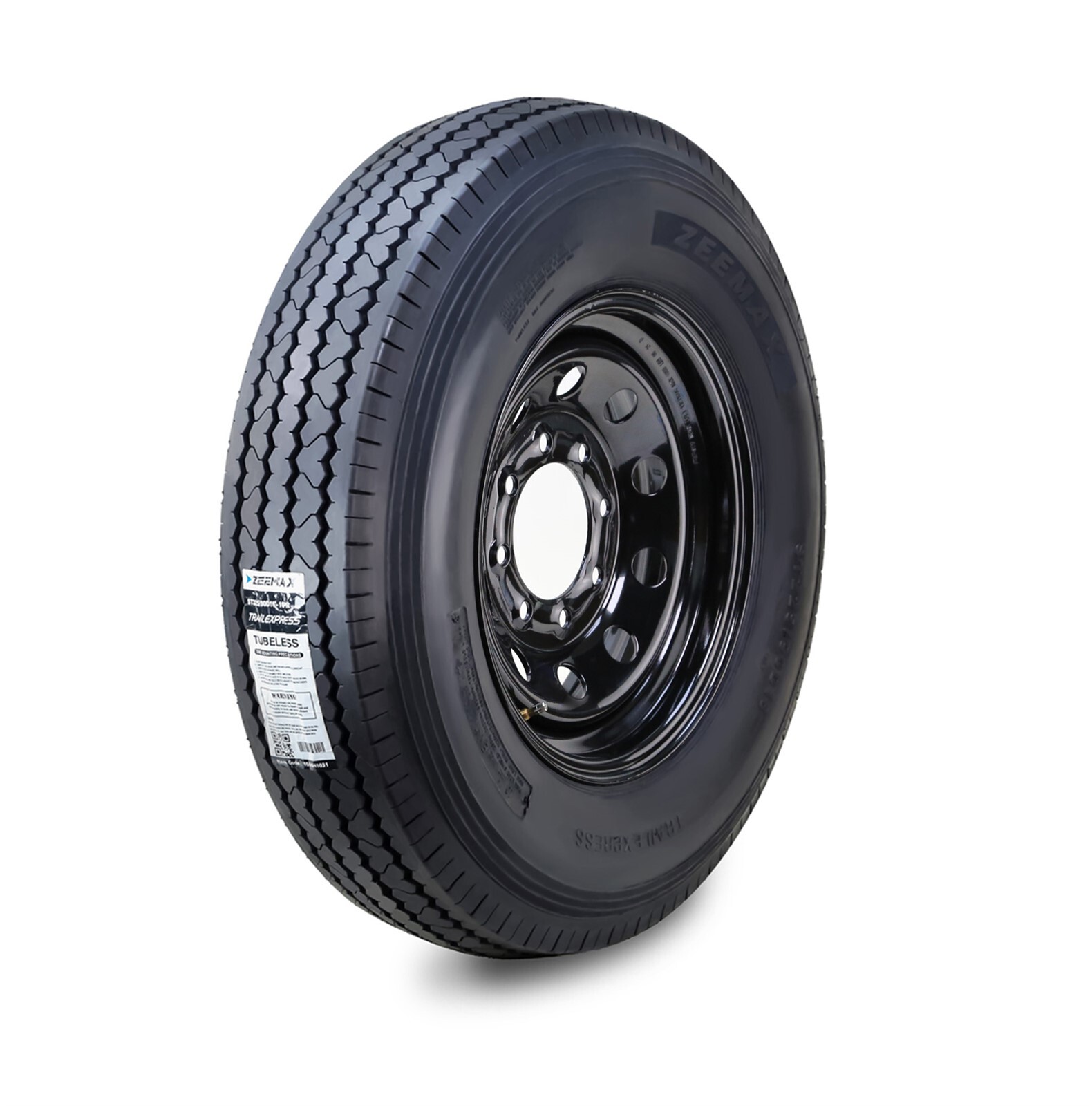 ZEEMAX Trailer Tire Assembly ST225/90D16 10-Ply Black Mod Rim 8 Lug on 6.5″