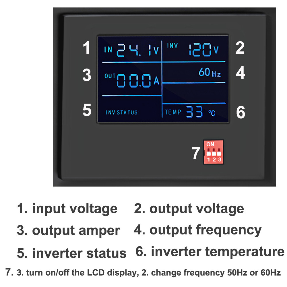 4000W Pure Sine Wave Inverter 24V DC Power Converter Car Truck Solar Home RV LCD