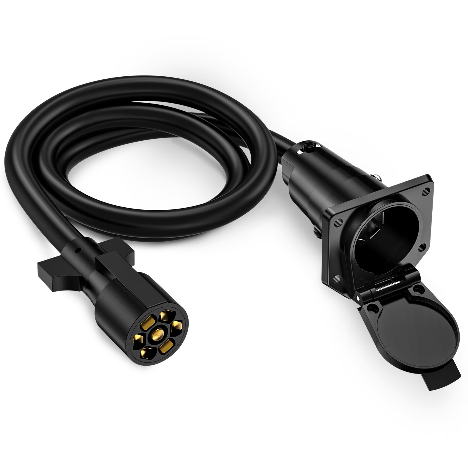 8FT 7 Way Trailer Plug Socket Extension Cable 7 Blade RV Wiring Connector Cord