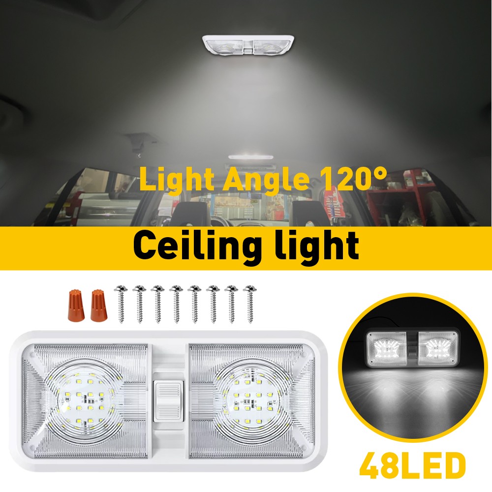 LED Car Interior Ceiling Double Dome Roof Light For RV Camper Truck Trailer
