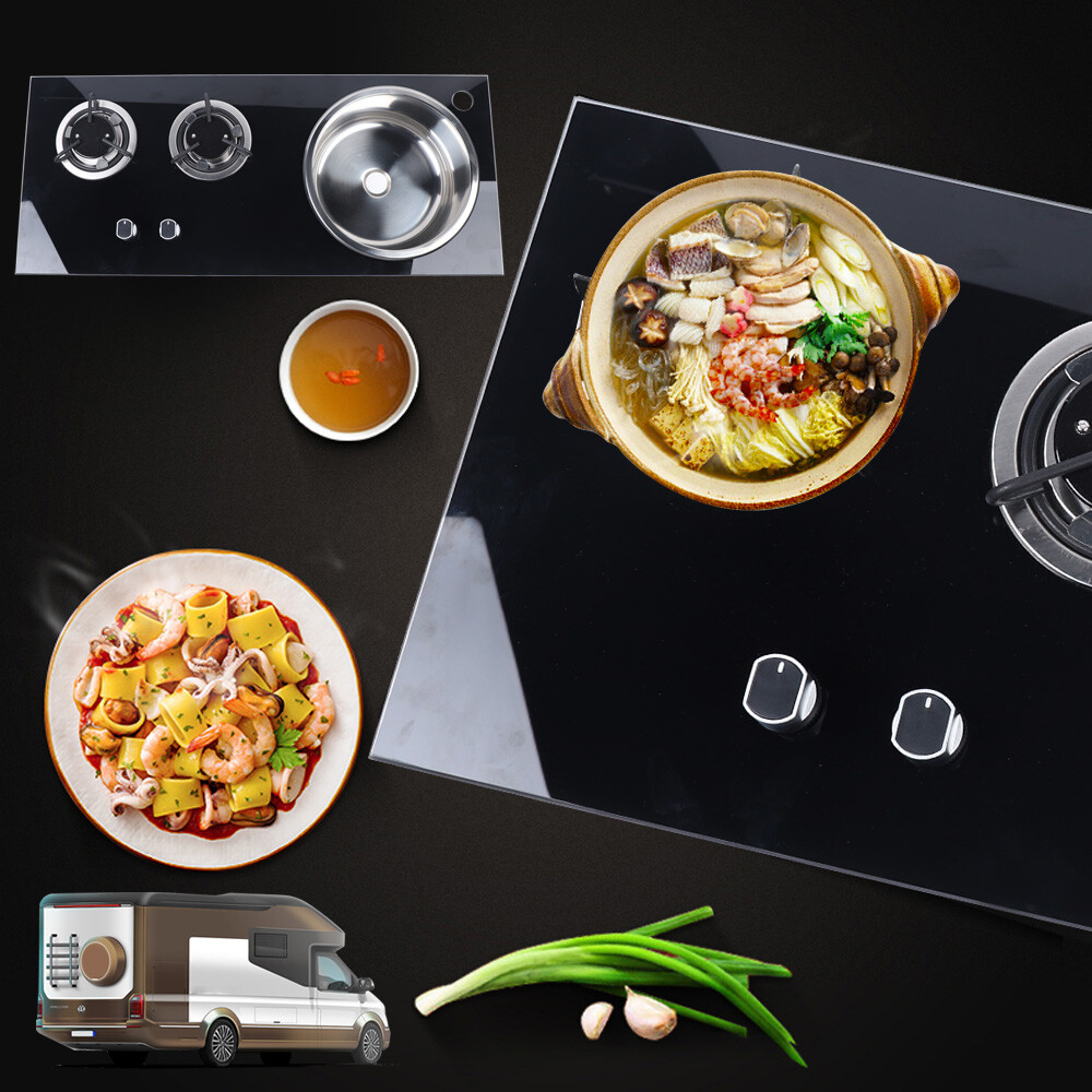 2 Burner LPG Gas Stove Hob Sink Combo Caravan RV Camper Tempered Glass Cooktop