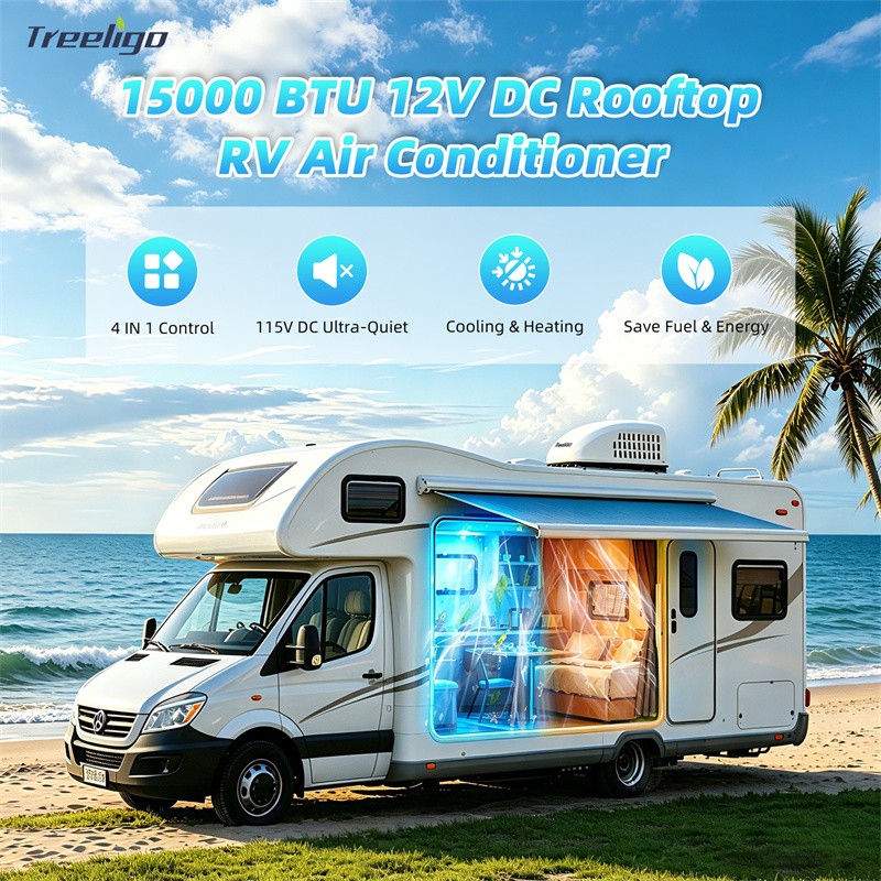 Treeligo 110V 15000BTU Heat&Cooling Air Conditioner For RV Van Camper Truck Boat