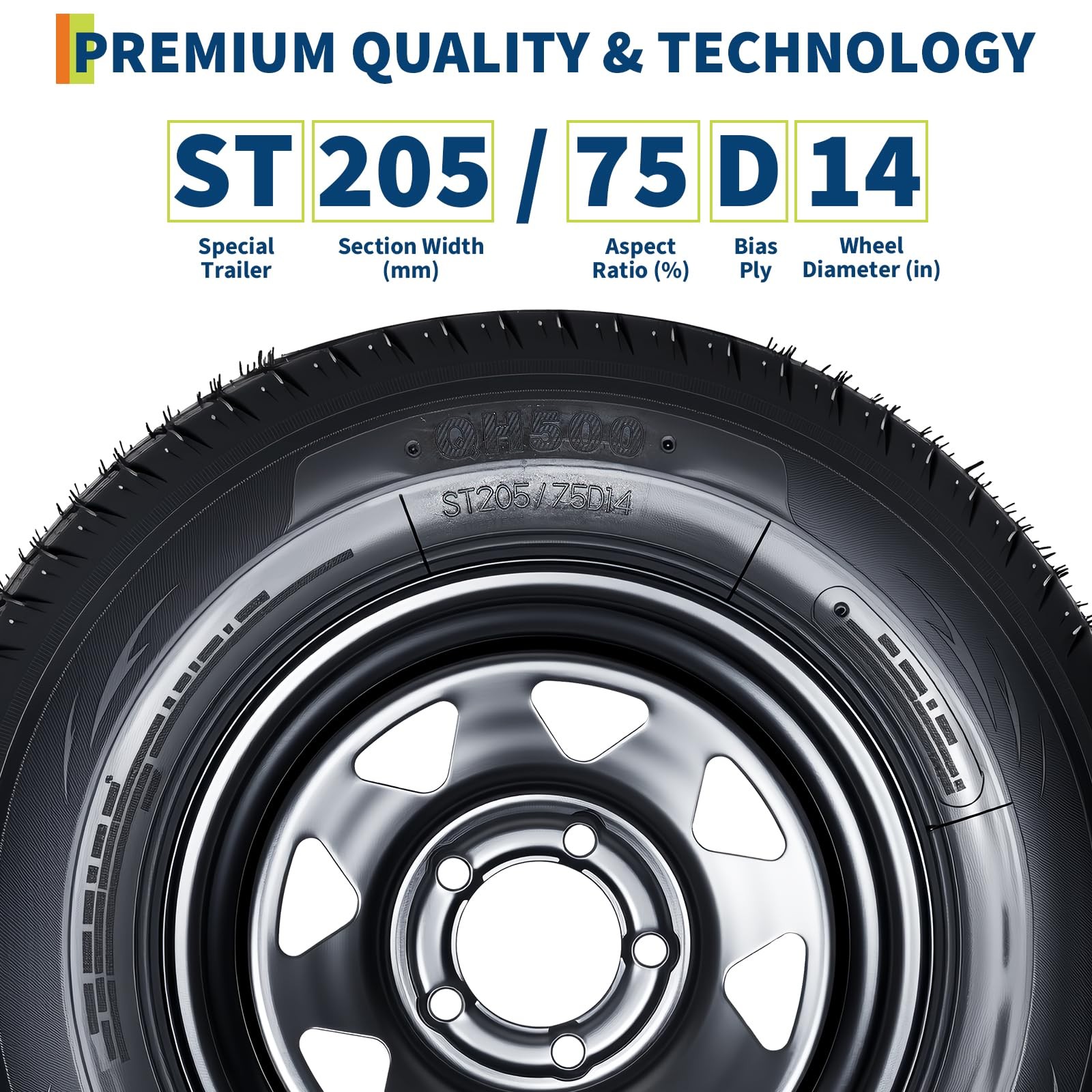 Set Of 4 ST205/75D14 205 75 14 Trailer Tires & Wheels 14″ Rims 5 Lug on 4.5″ 6PR