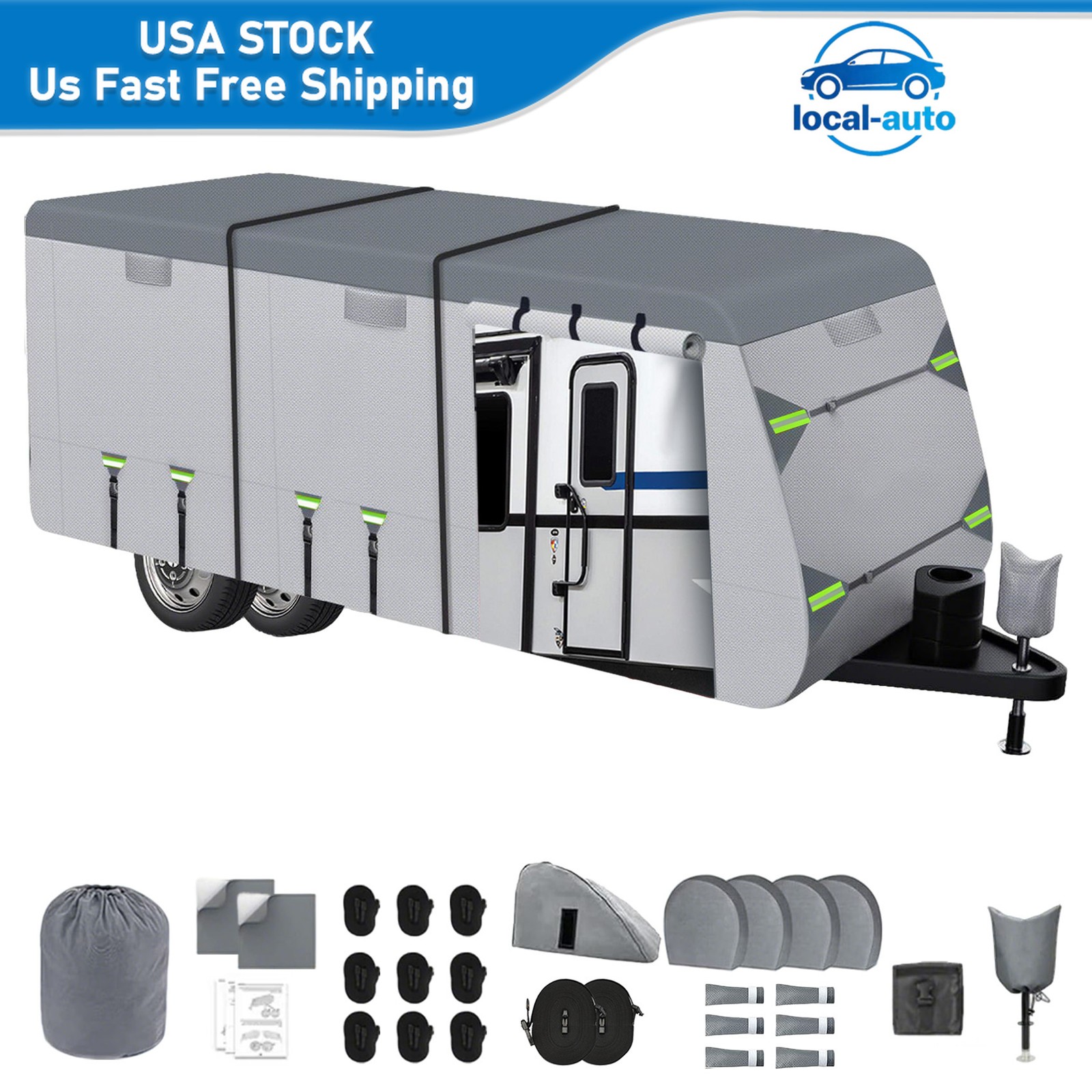 Waterproof Travel Trailer Camper RV Cover Fits for 30-33FT Trailer Camper US