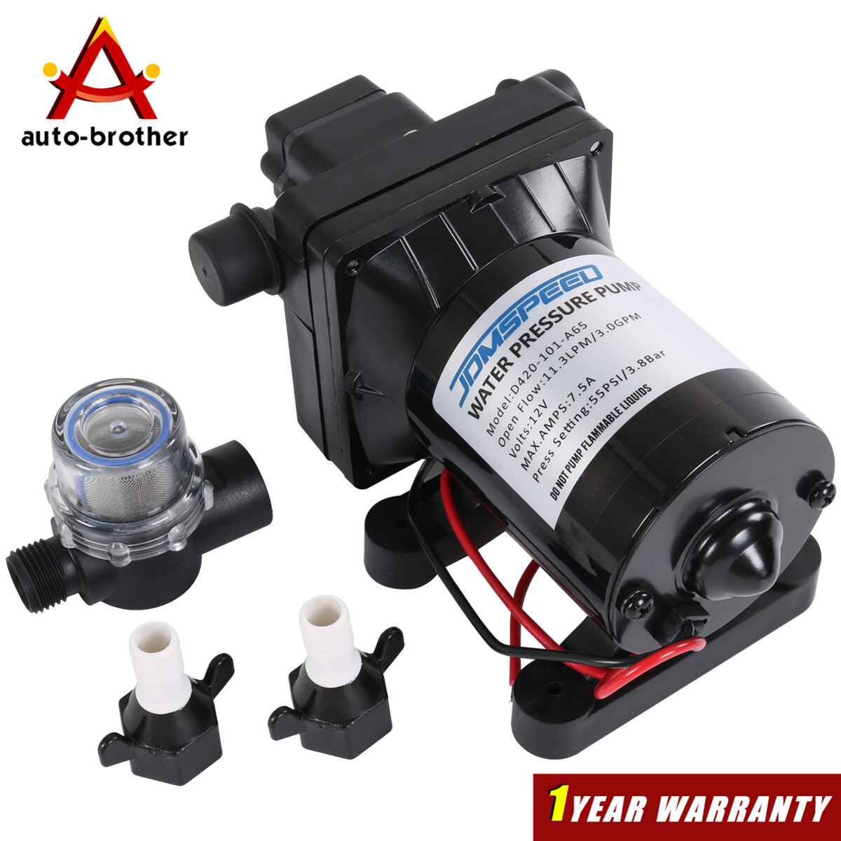 Water Pump 4008-101-A65 Revolution 55 PSI with Strainer 12V 3.0 GPM RV