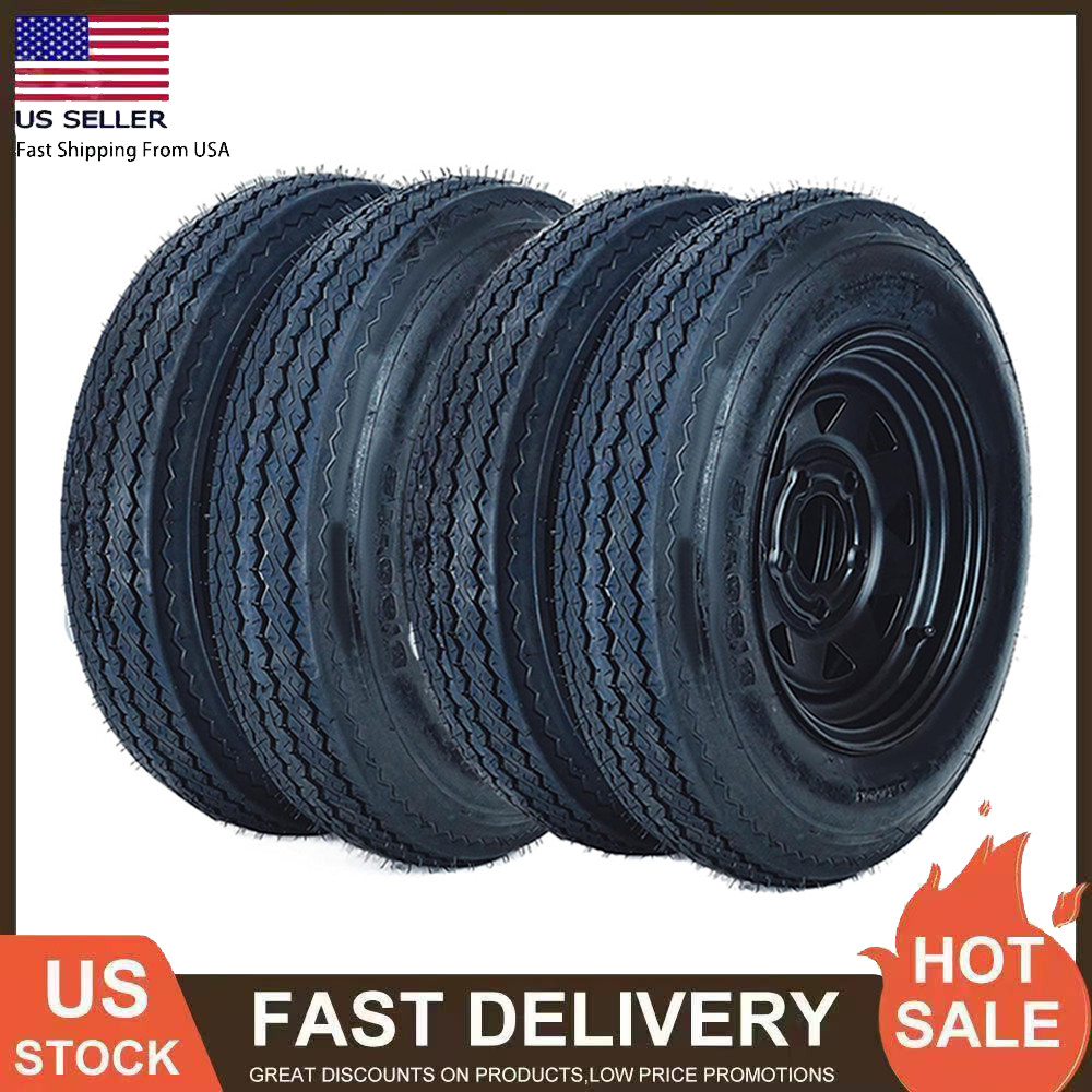 4 Pack 5.30-12 Trailer Tires with Rims 5.30×12 5.3-12 530-12, 5 Lug on 4.5″, 6PR