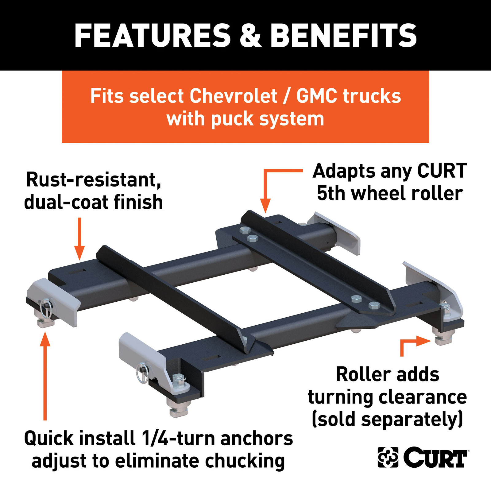 CURT 16697 E16 5th Wheel Slider Hitch 16K 6.5-Foot Bed Puck System