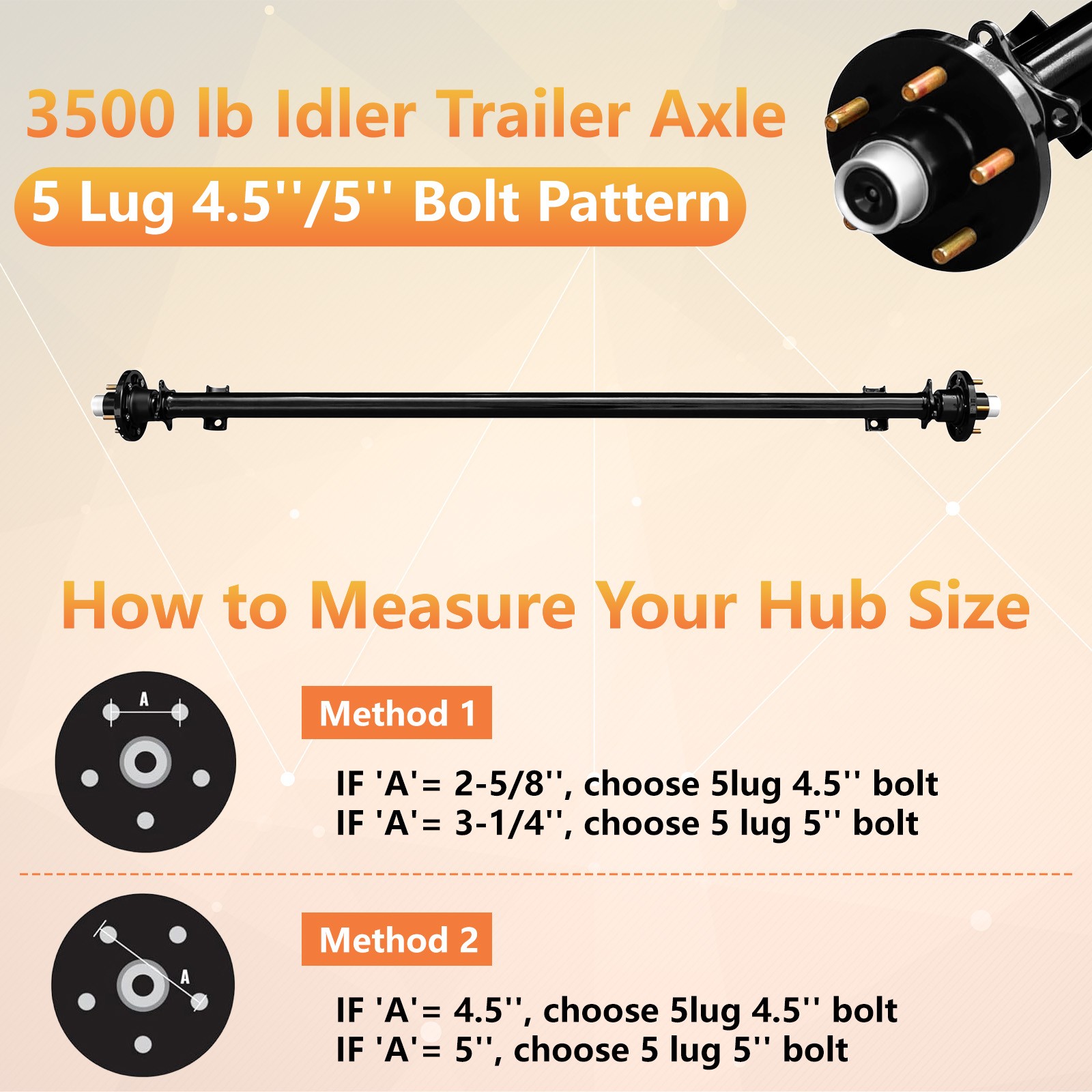 3500 lbs Trailer Axle 5×5 Bolt Pattern 95″ Hubface New 80″ Spring Center