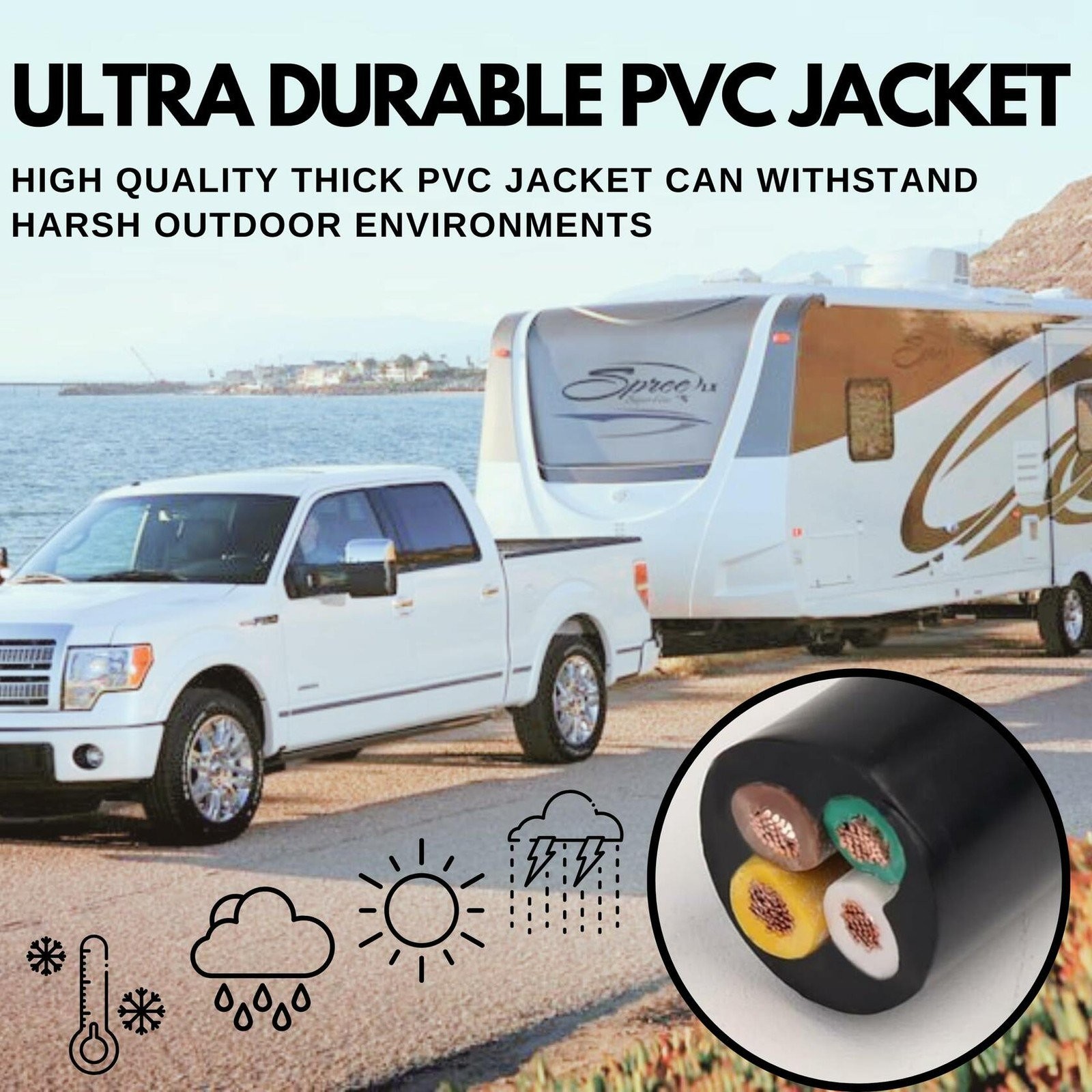 Heavy Duty 14 Gauge 4 Way Conductor Wire RV Trailer Cable Cord 100% Copper