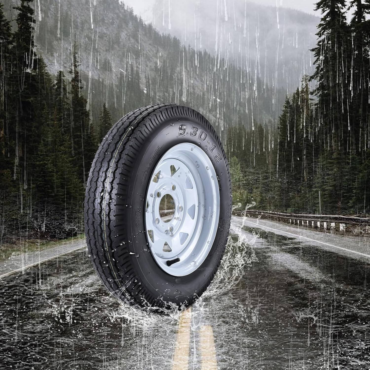 2Pack 5.30-12 Trailer Tire On Rim 5.30×12 530-12 6PR LRC 5 Lug White Spoke Wheel