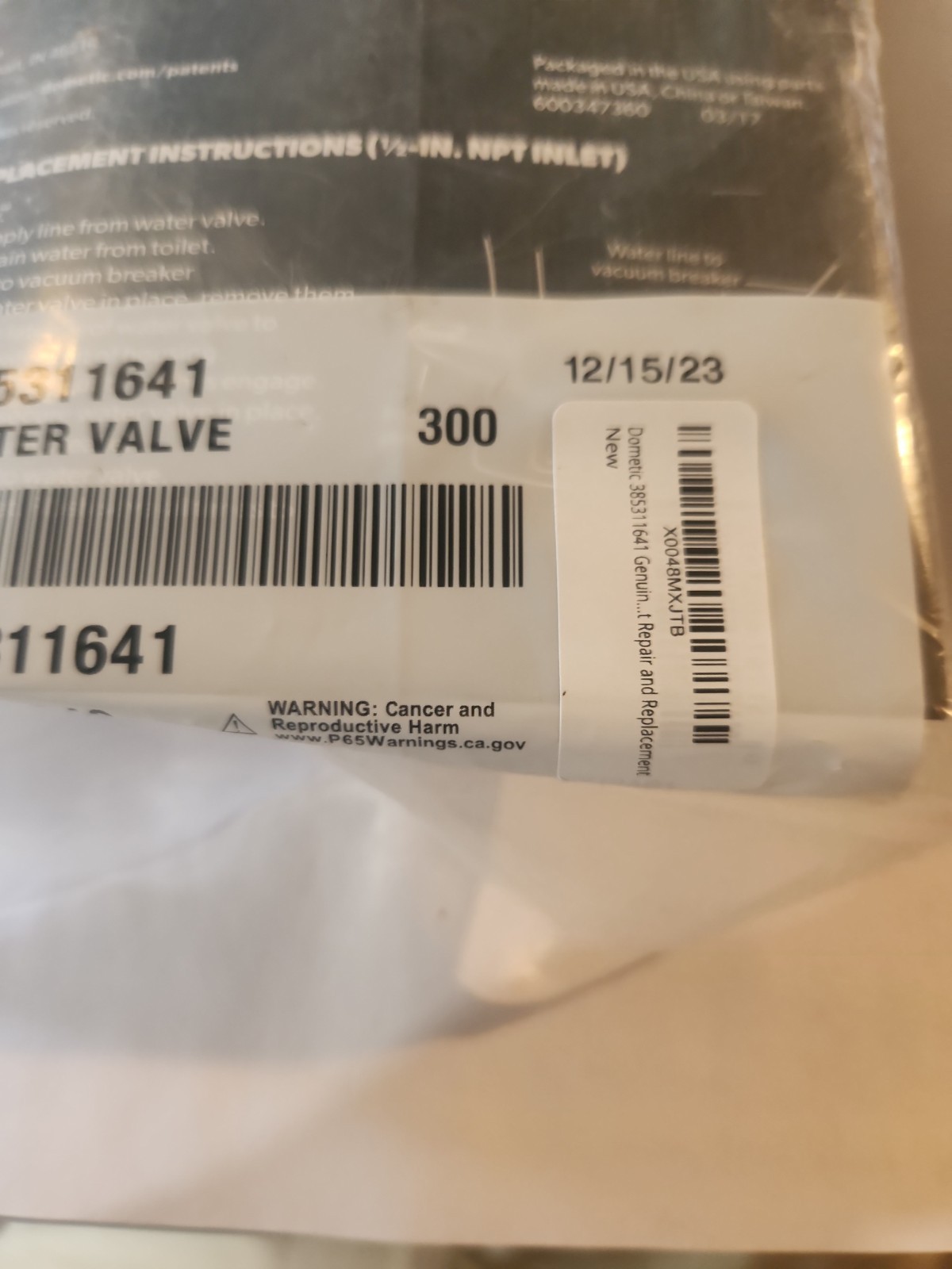 Dometic 385311641 Genuine OEM Water Valve Kit