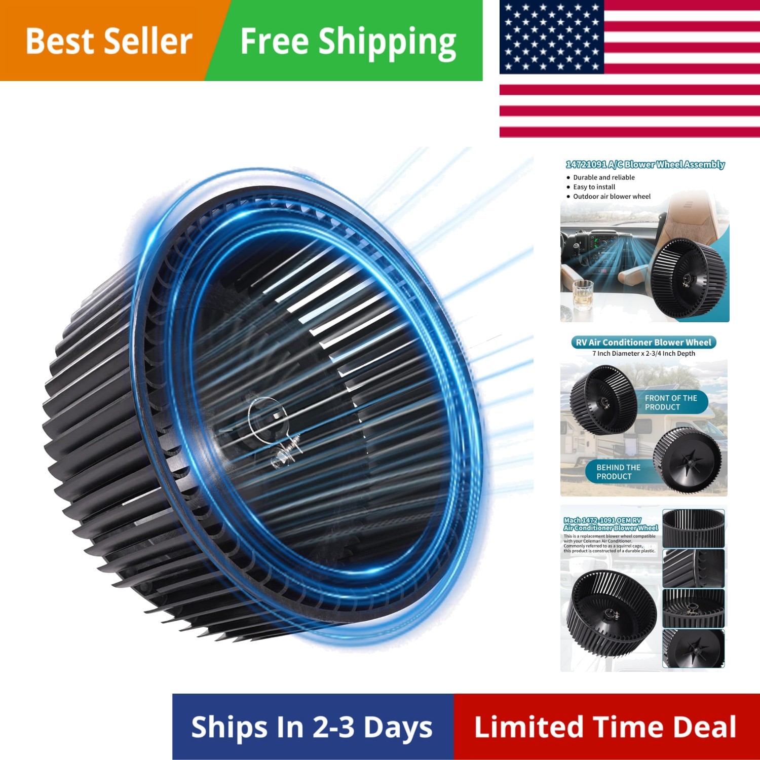 New 1472-1091 Wheel Package Blower Compatible with Coleman RV Mach Air Condit…