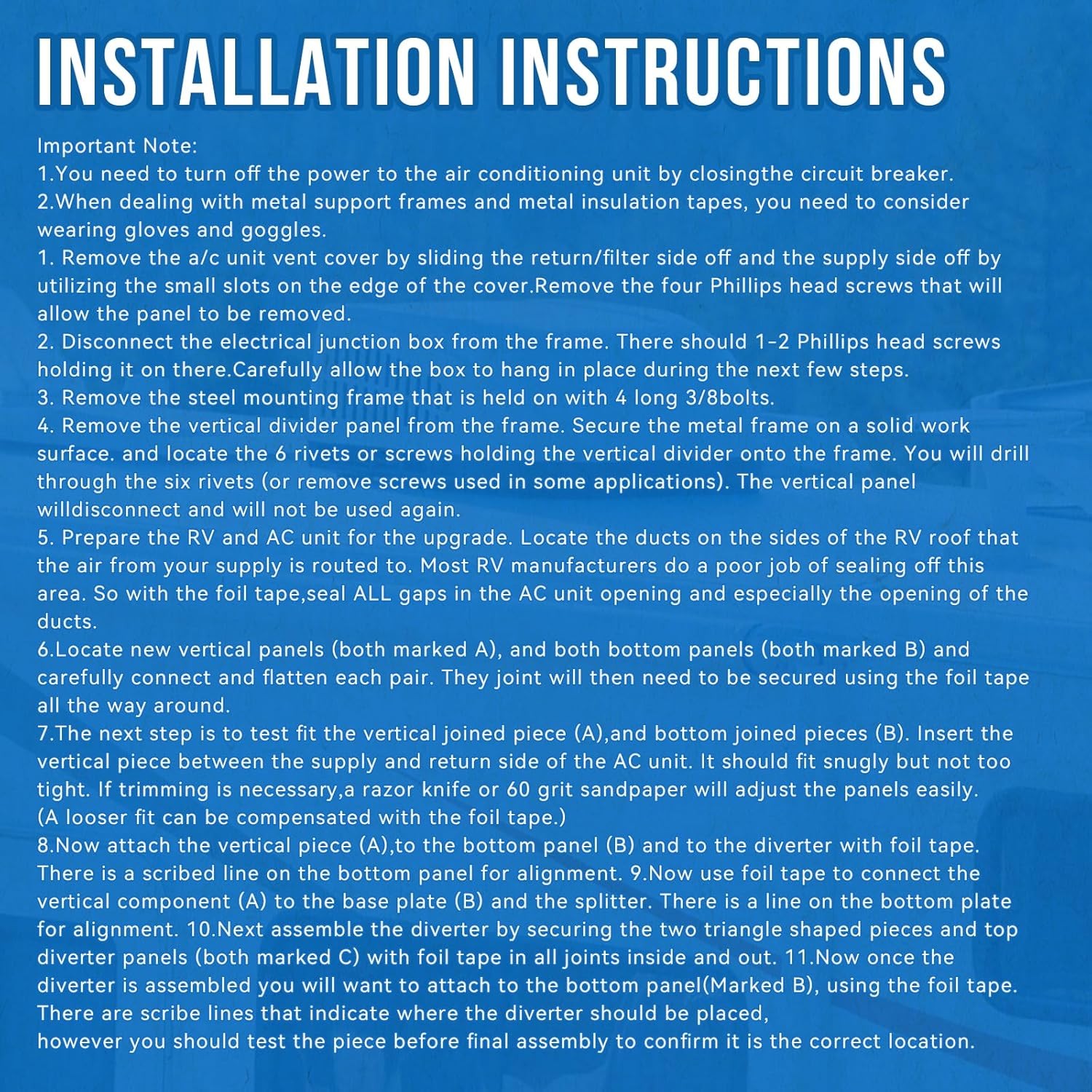 A/C Upgrade Modification Kit For Dometic RV Dometic Brisk Air 2, EVO, Blizzard