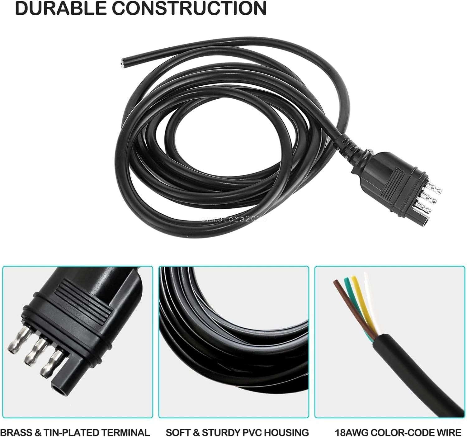4 Way 4 Pin Flat Trailer End Connector Wiring Harness 10FT Jacketed Cable 18AWG