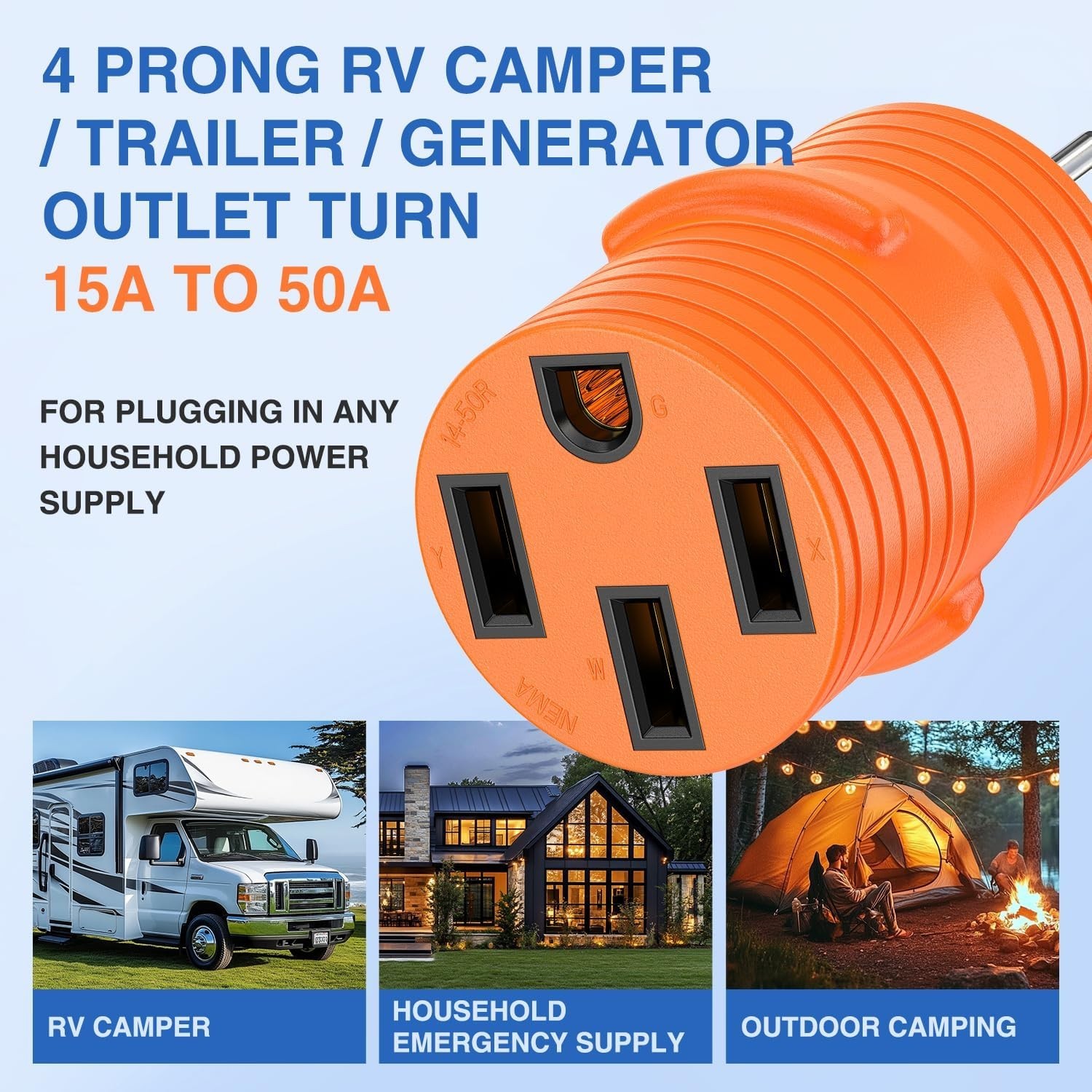 Durable 15 Amp to 50 Amp Heavy Duty RV Power Adapter – Pure Copper Construction