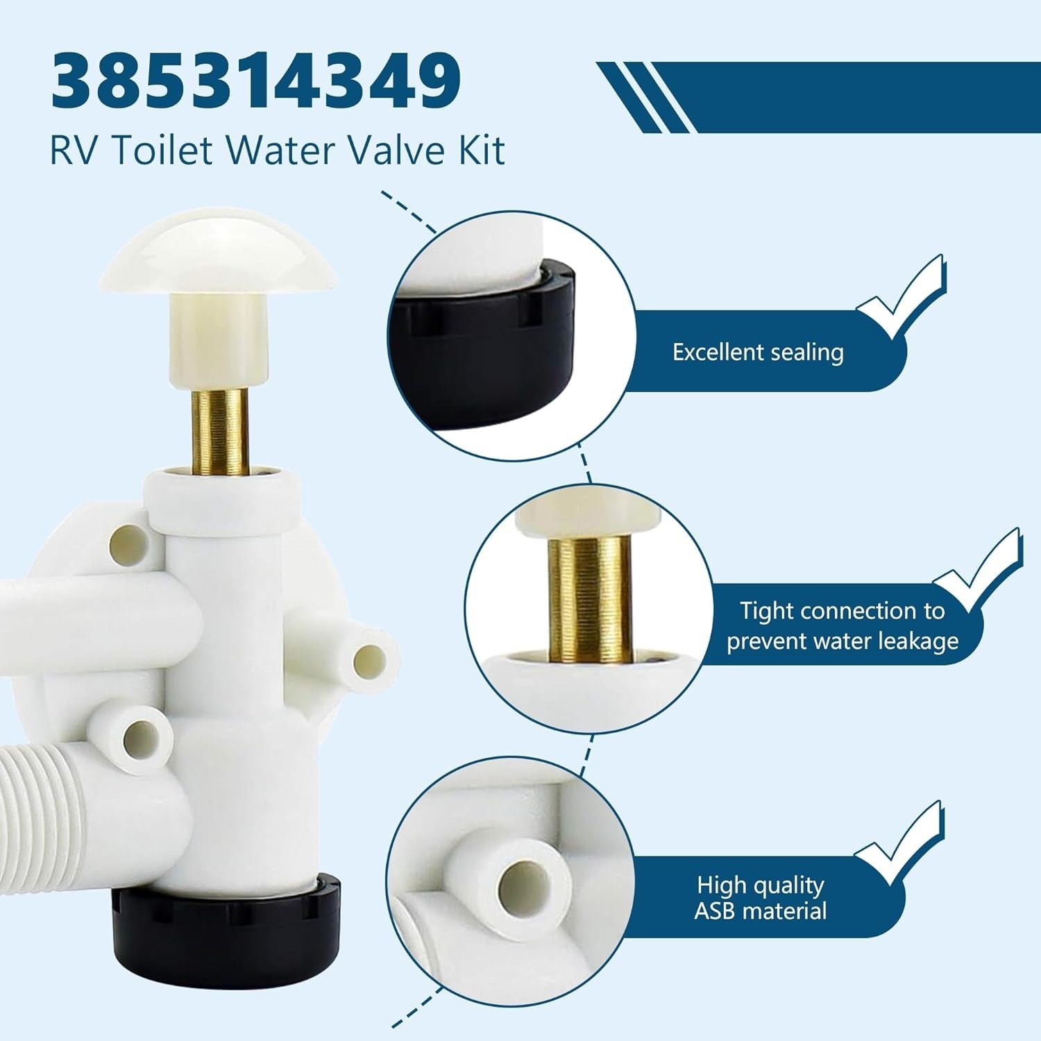 385314349 RV Toilet Water Valve Kit for Pedal Flush Camper SeaLand VacuFlush