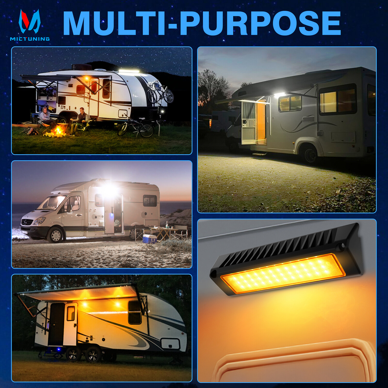 9″ Inch 2100LM Exterior RV Porch Light Yellow/White Led Utility Awning Light USA