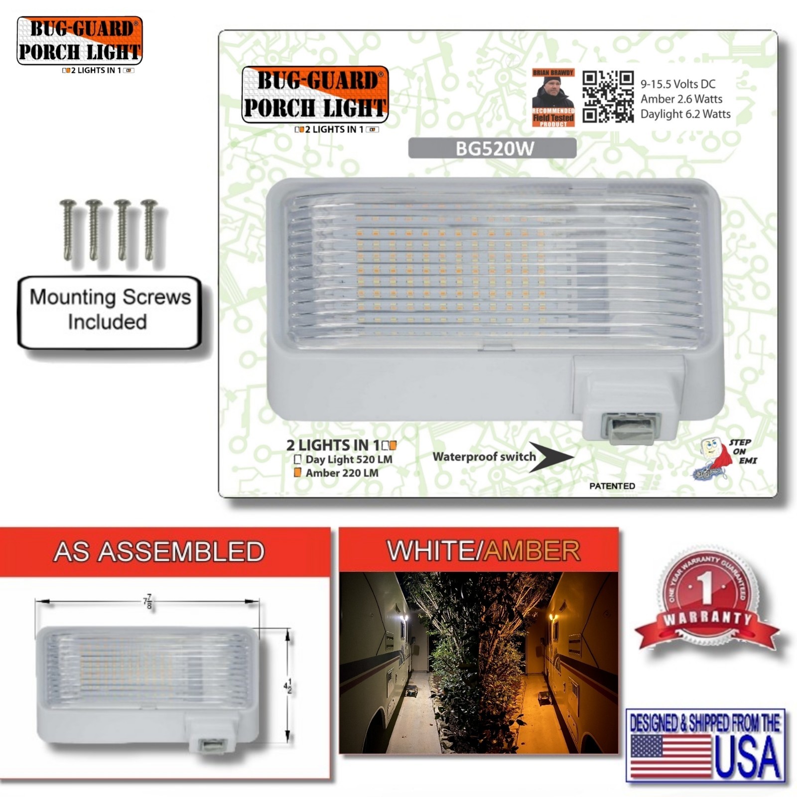 BG520W RV Exterior LED Porch & Flood Light Dual Amber / White, 12V – Pro Bundles