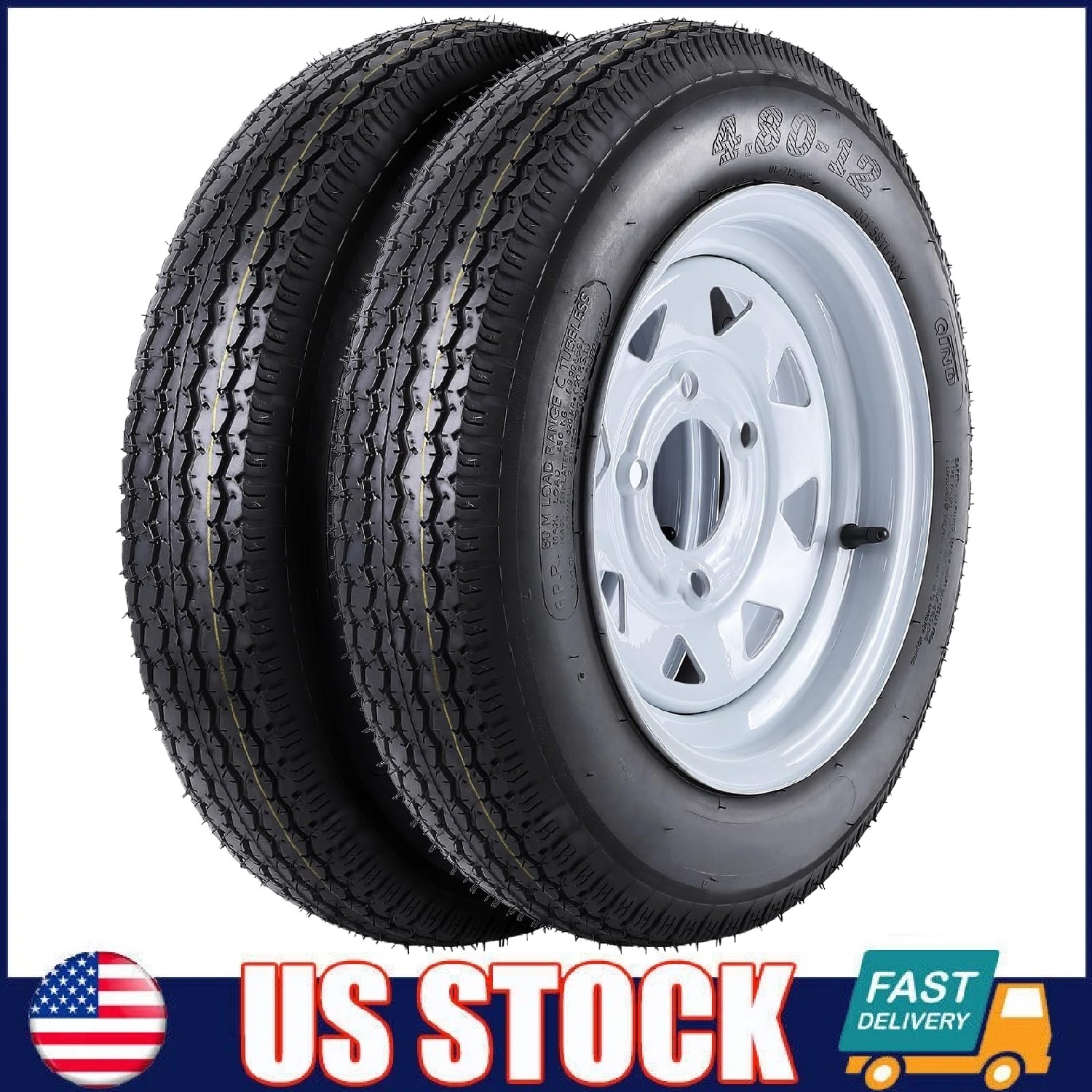 2 Set 4.80-12 4.80×12 480-12 Trailer Tires 6Ply Load Range C 4 Lug with 12″ Rims